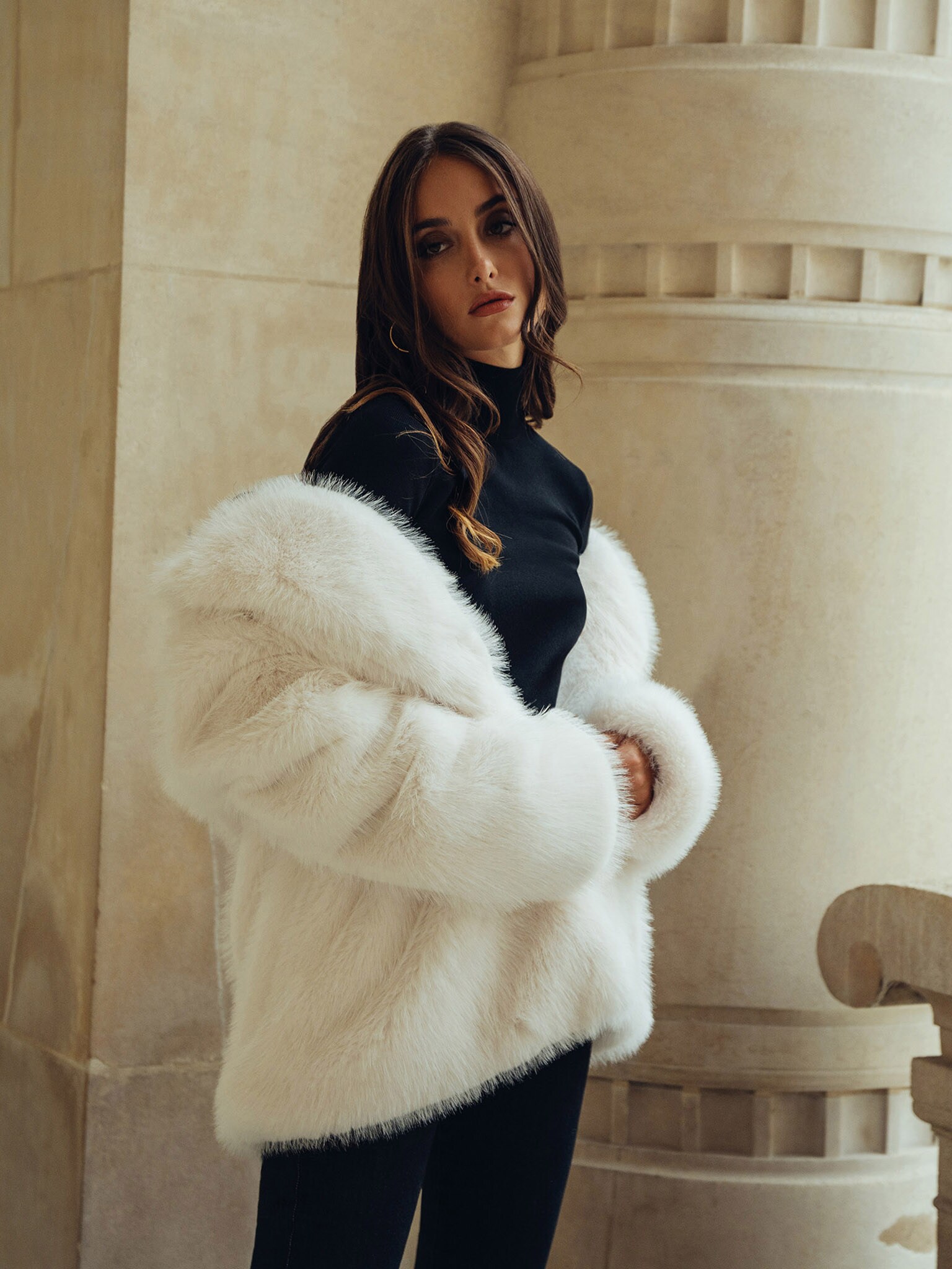 Short straight faux-fur coat :: LICHI - Online fashion store