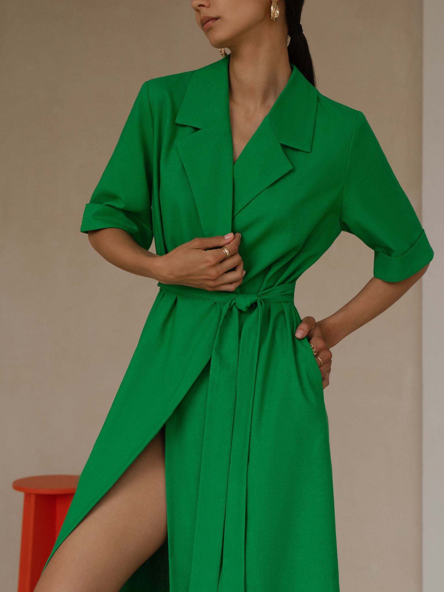 Linen wrap midi dress :: LICHI - Online fashion store