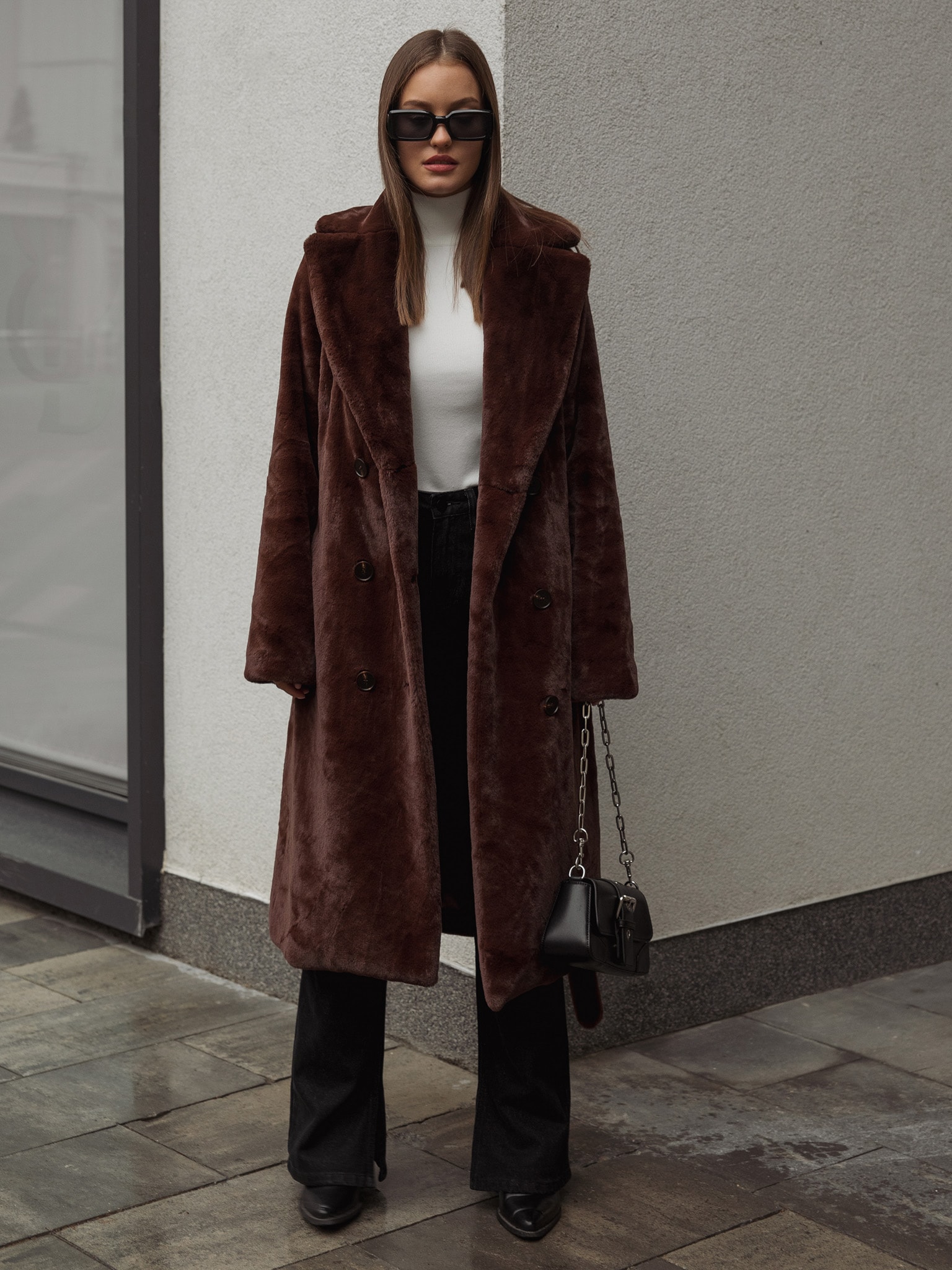 Long Eco Fur Coat  styling/  ブラウン