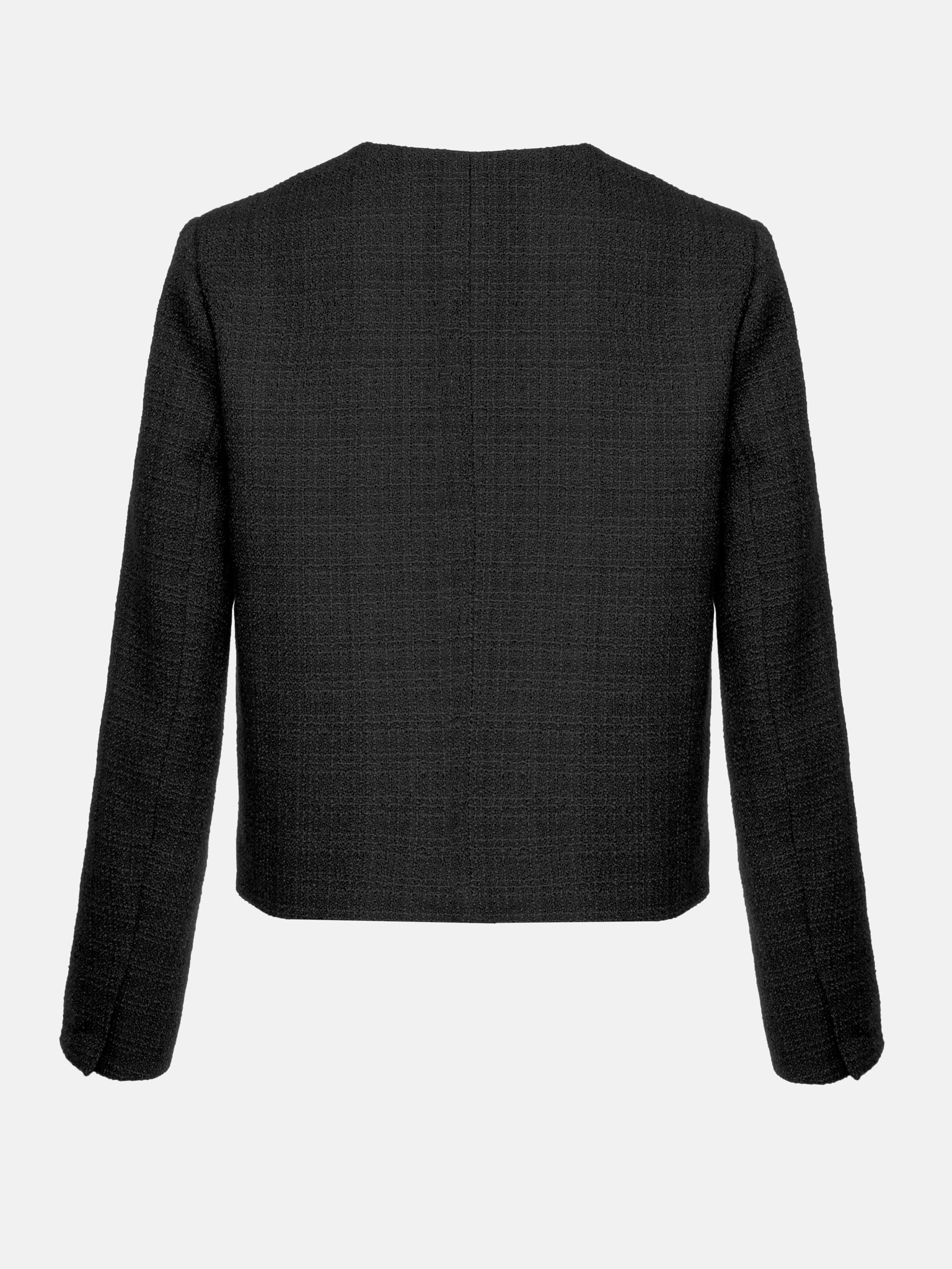 Straight-line gold-button tweed jacket