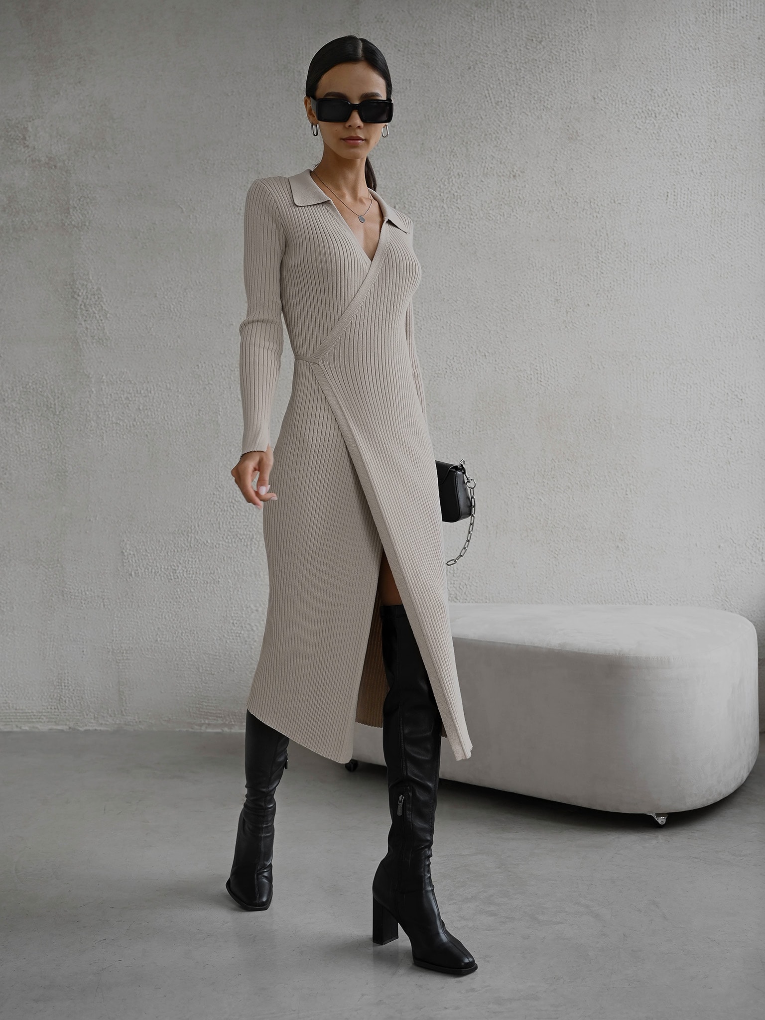 Ribbed Knit Wrap Midi Dress Lichi Online Fashion Store 