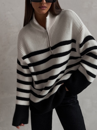 Oversized Zipped-placket Sweater :: Lichi - Online Fashion Store