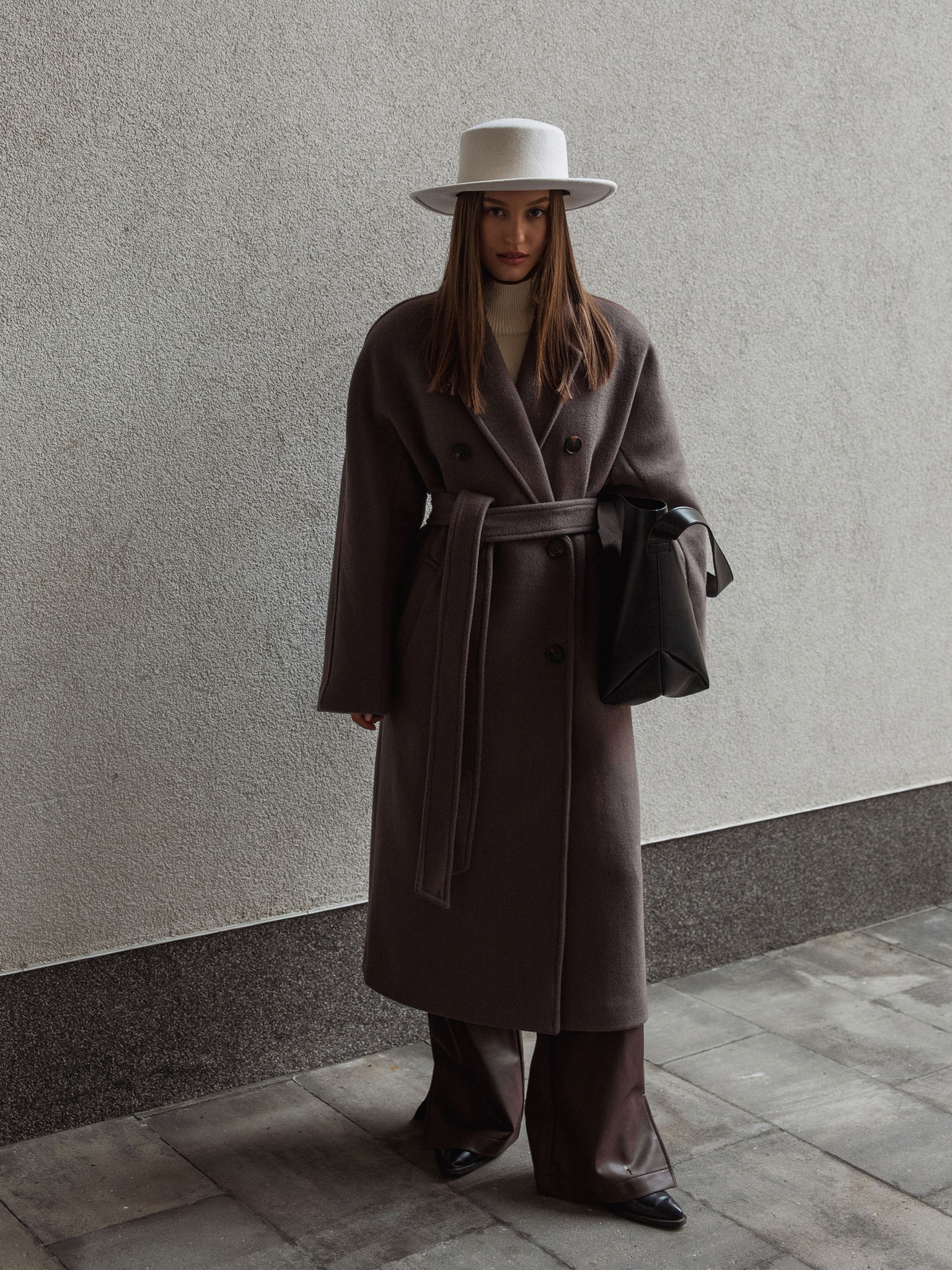 Double-breasted midi wool coat