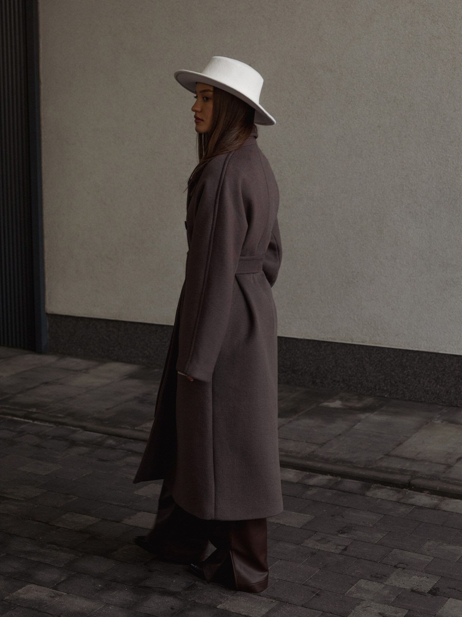 Double-breasted midi wool coat