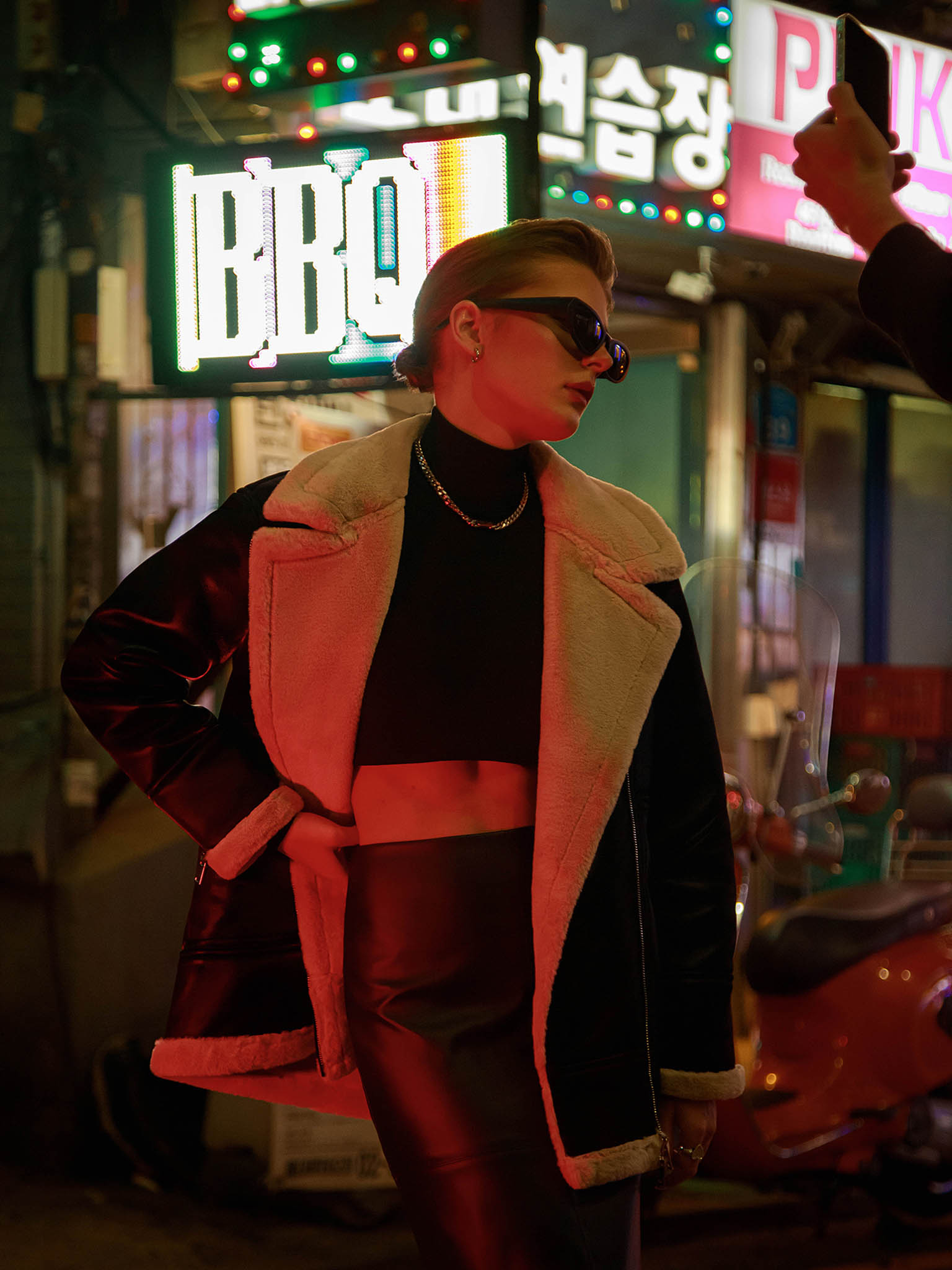 Куртка-авиатор свободного кроя с мехом