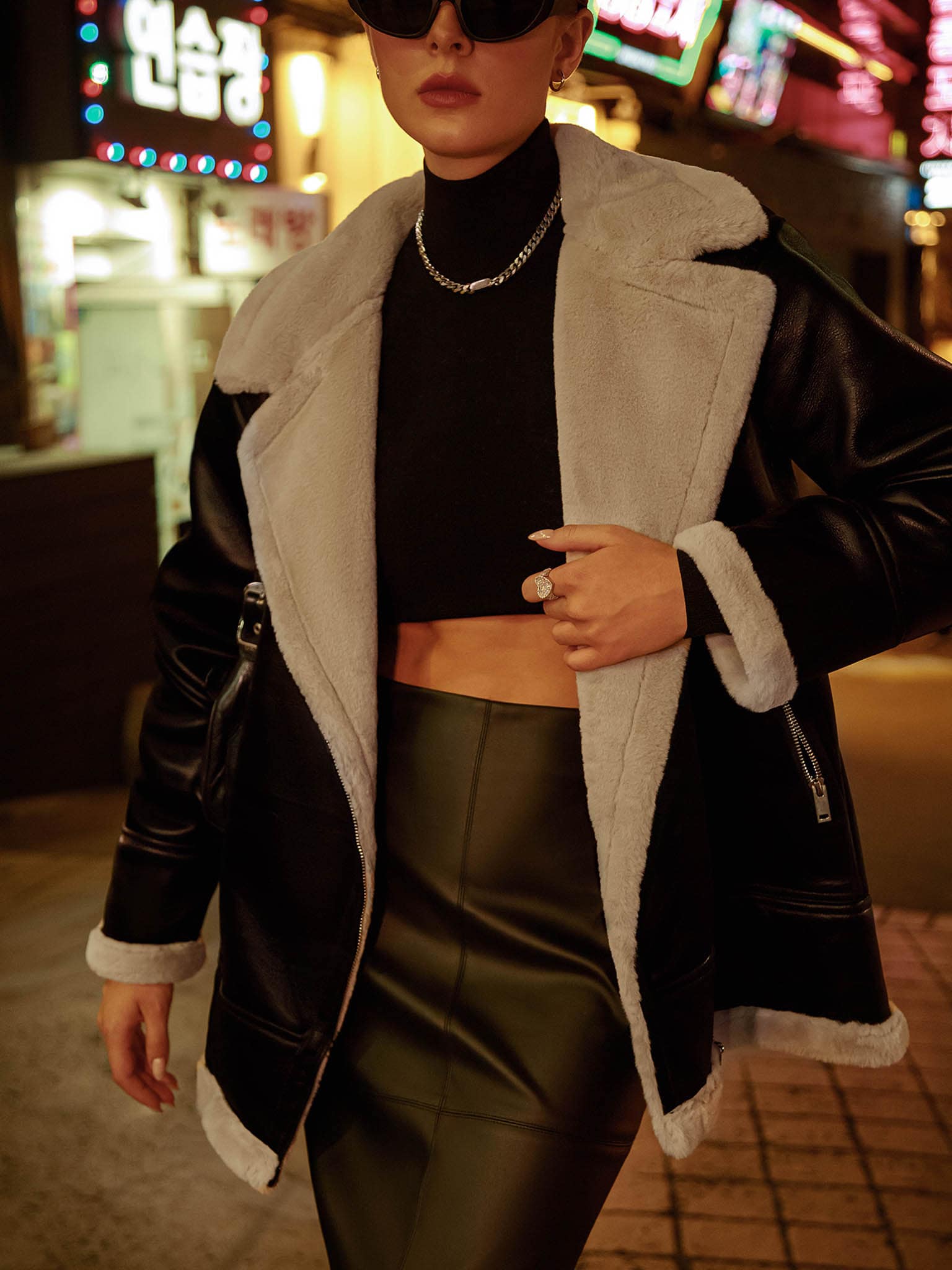 Куртка-авиатор свободного кроя с мехом