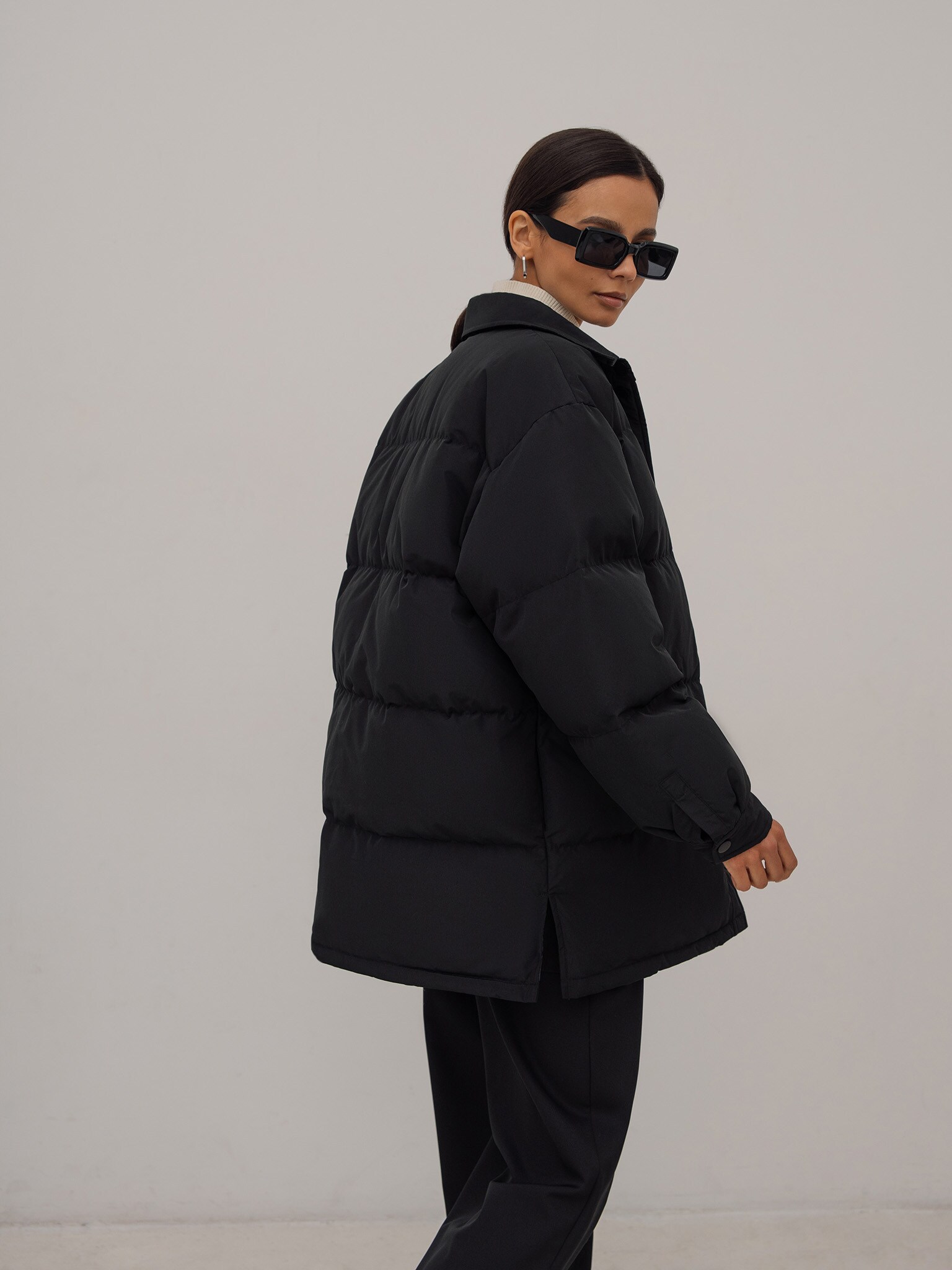 Quilted collared down jacket :: LICHI - Online fashion store