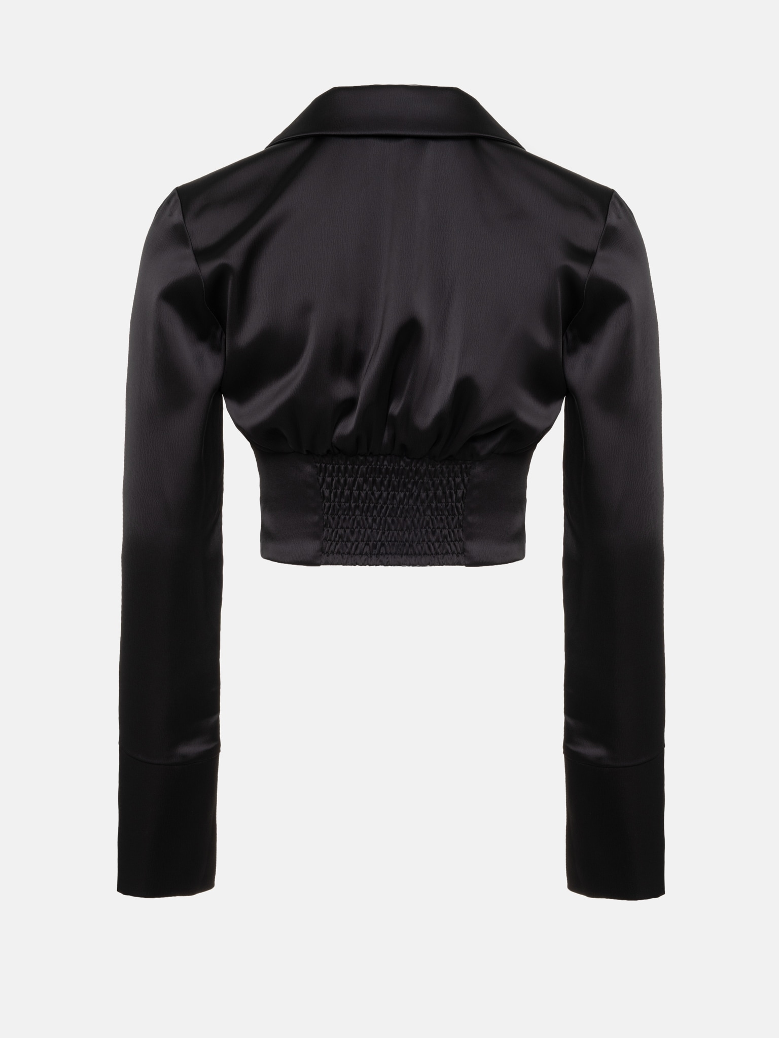 Collared cropped satin blouse :: LICHI - Online fashion store