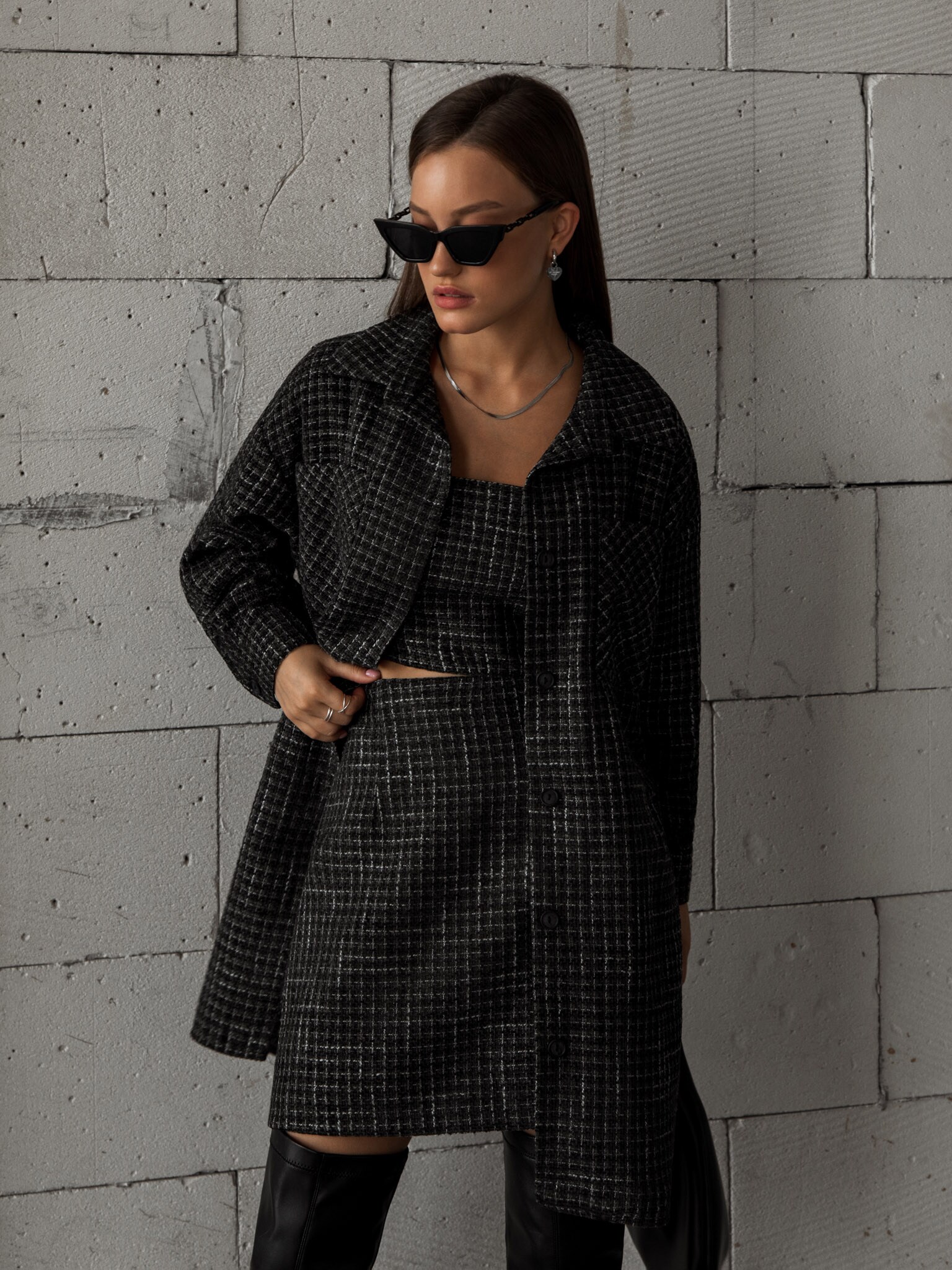 Oversized tweed shirt :: LICHI - Online fashion store