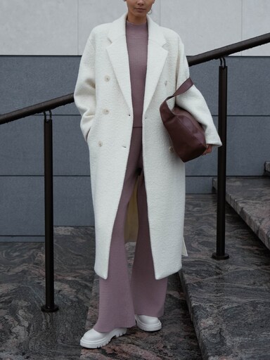 Oversized double-breasted wool coat with tonal sash :: LICHI - Online ...