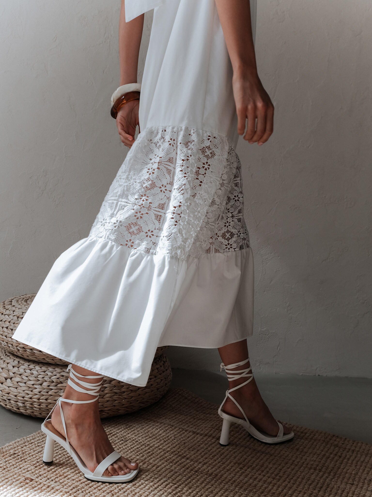 Midi sundress with lace insert on the skirt