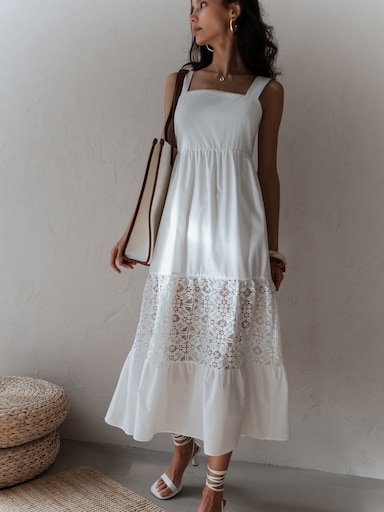 Midi sundress with lace insert on the skirt :: LICHI - Online