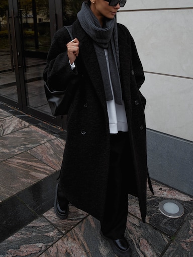 Oversized double-breasted wool coat with tonal sash :: LICHI - Online ...