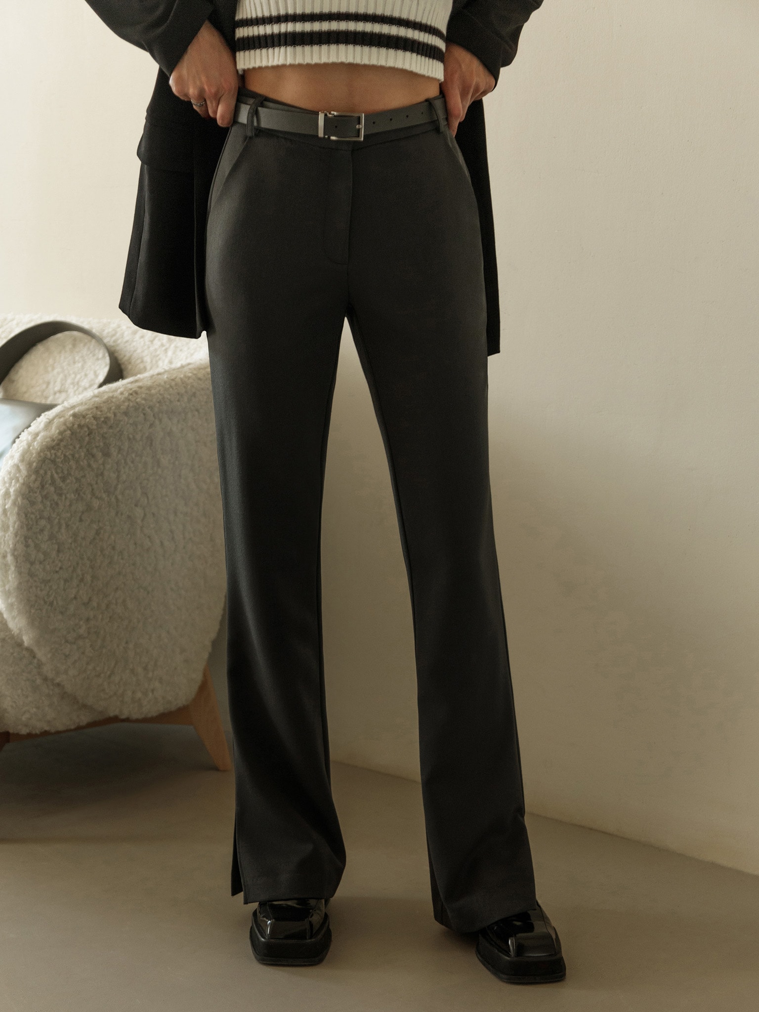 Straight-leg patent vegan-leather pants :: LICHI - Online fashion store