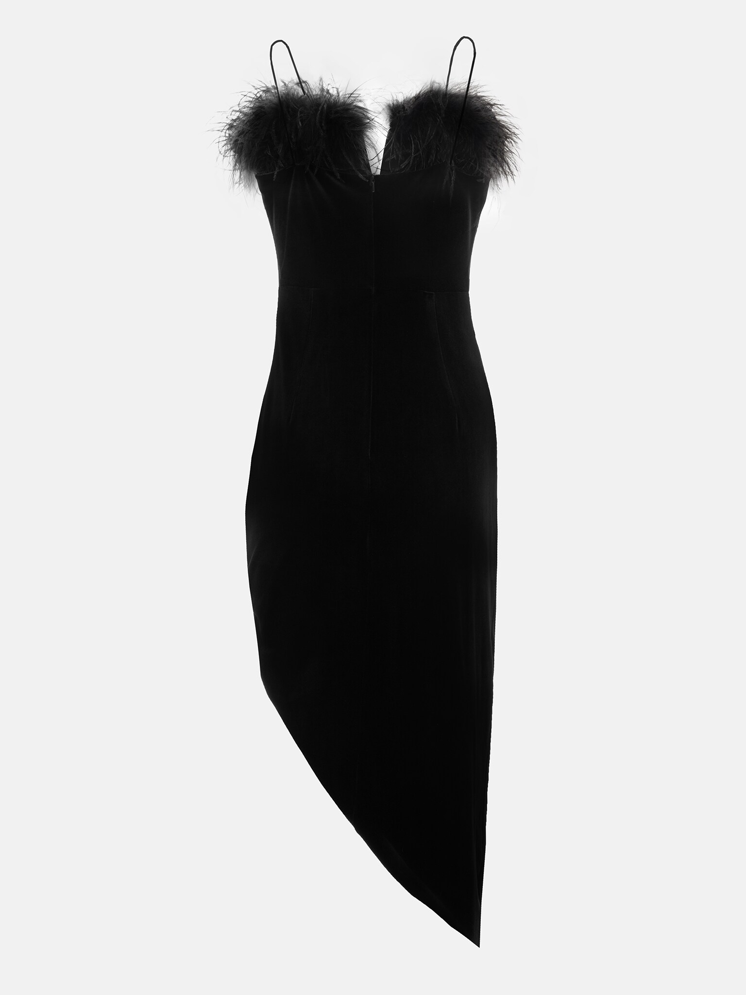 Feather-trimmed slim-waist dress :: LICHI - Online fashion store
