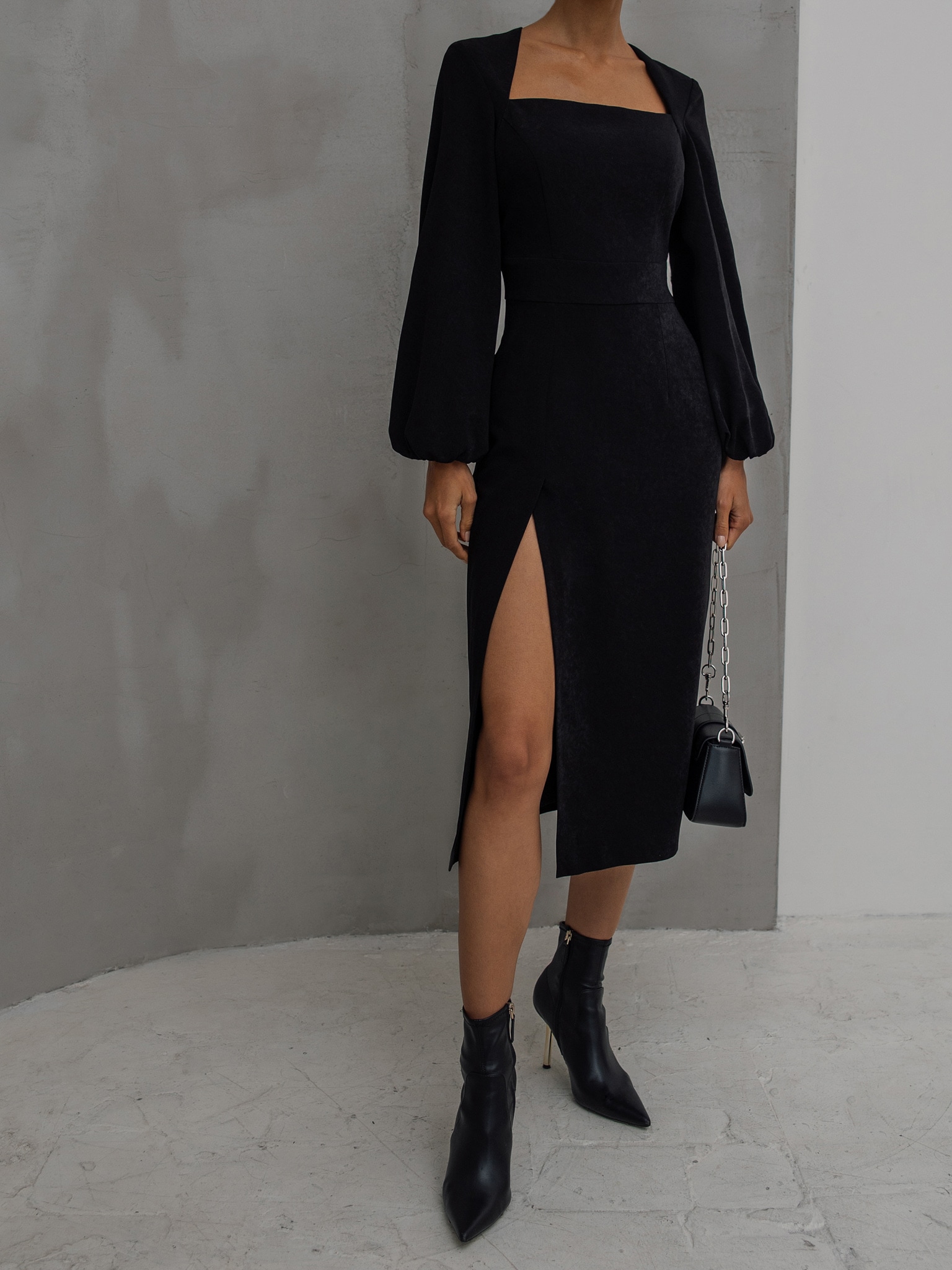 Flared angular-cut midi dress :: LICHI - Online fashion store