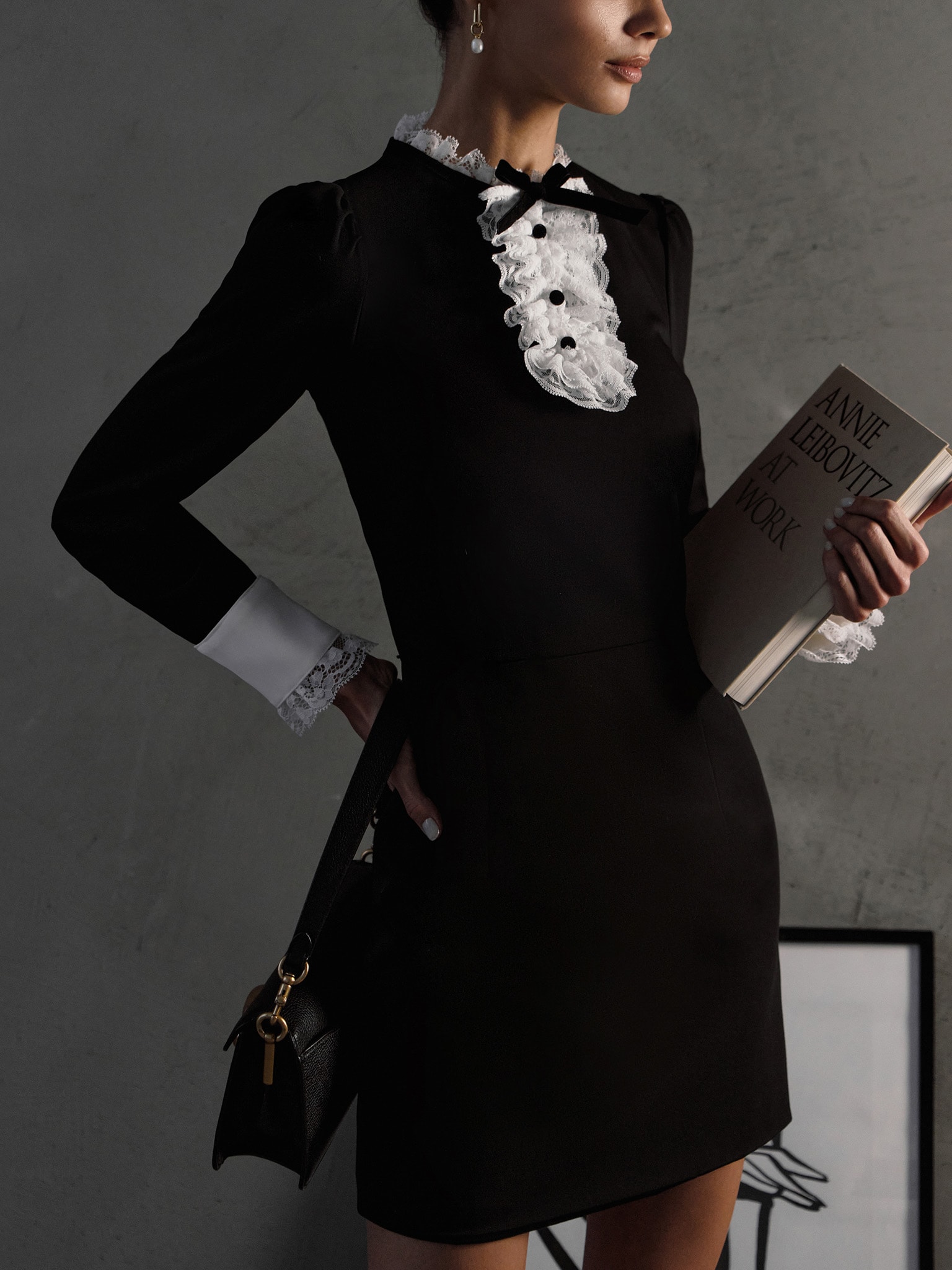 Slim mini dress with ruffled collar and cuffs :: LICHI - Online fashion  store