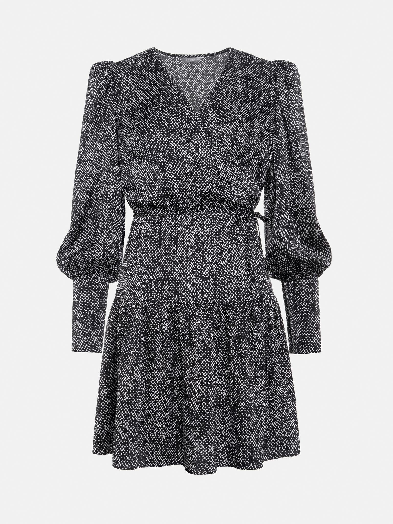 Wrap-bodice mini dress with tonal sash :: LICHI - Online fashion store