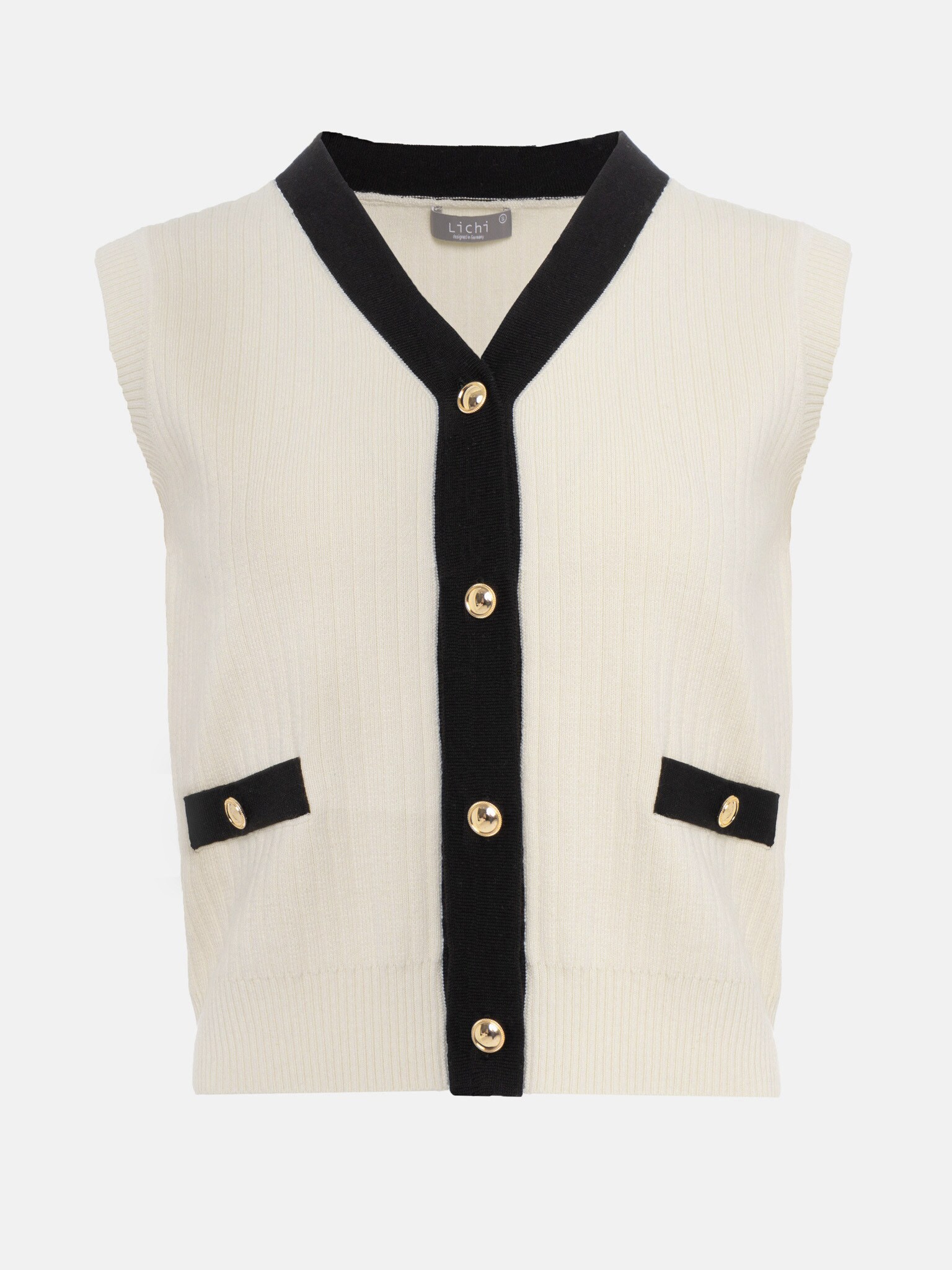 Oversized knitted vest with contrast details :: LICHI - Online