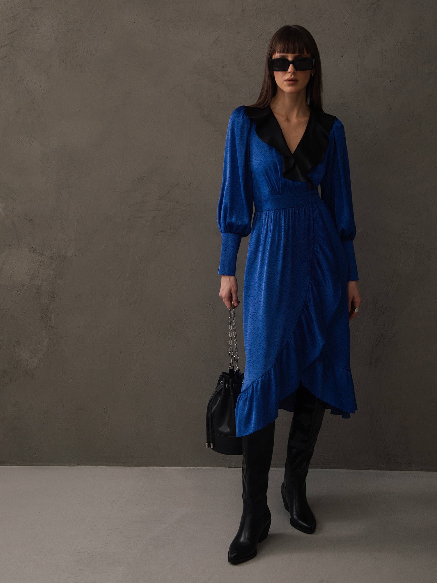 Ruffled flowy midi dress :: LICHI - Online fashion store