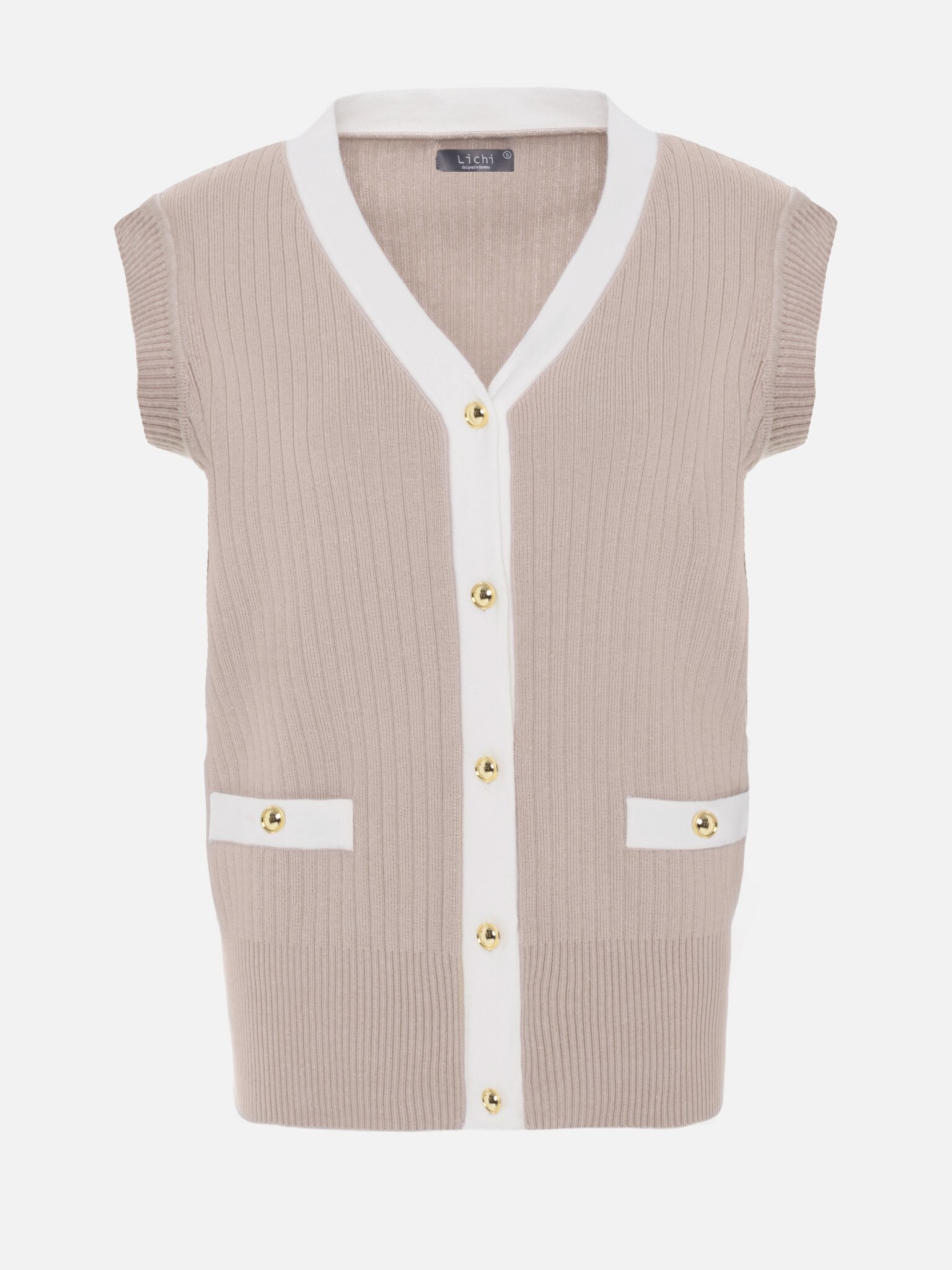 Oversized knitted vest with contrast details :: LICHI - Online