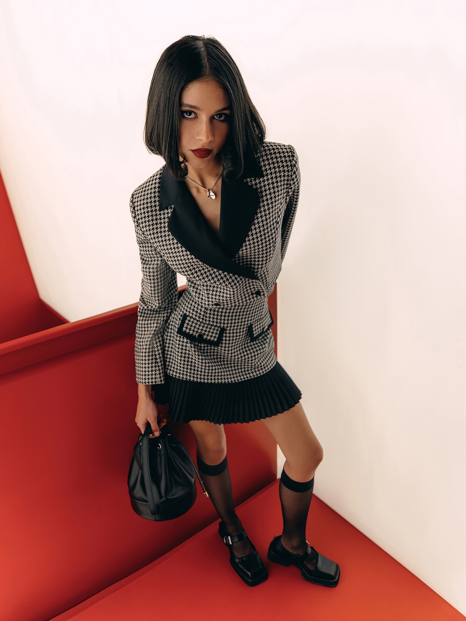 Cropped houndstooth jacket