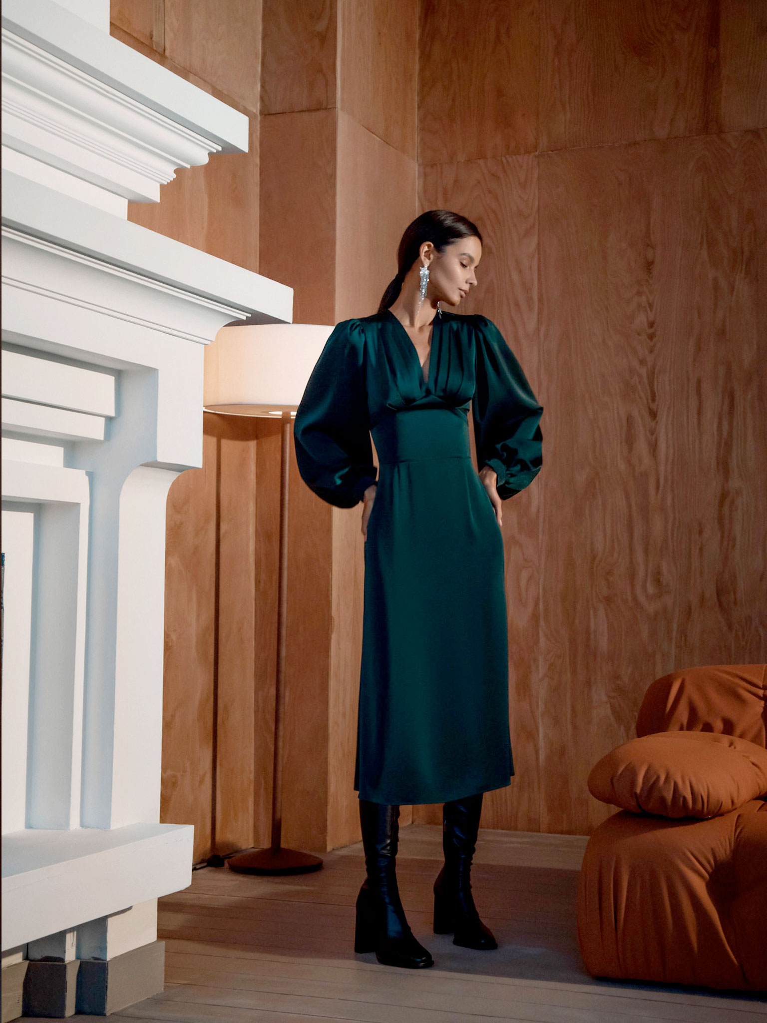Gathered Puff sleeve Midi Dress LICHI Online Fashion Store gathered-puff-sleeve-midi-dress-lichi-online-fashion-store