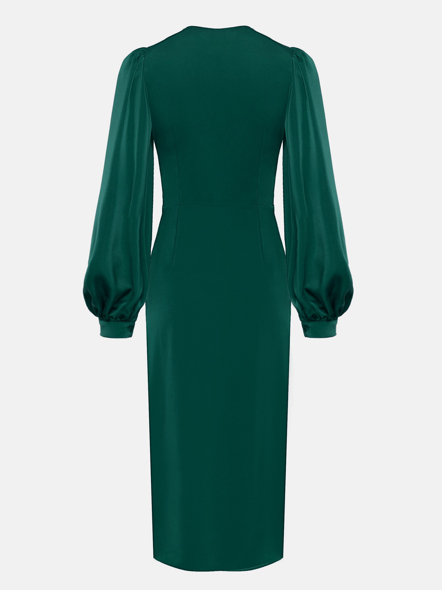 Gathered puff-sleeve midi dress :: LICHI - Online fashion store