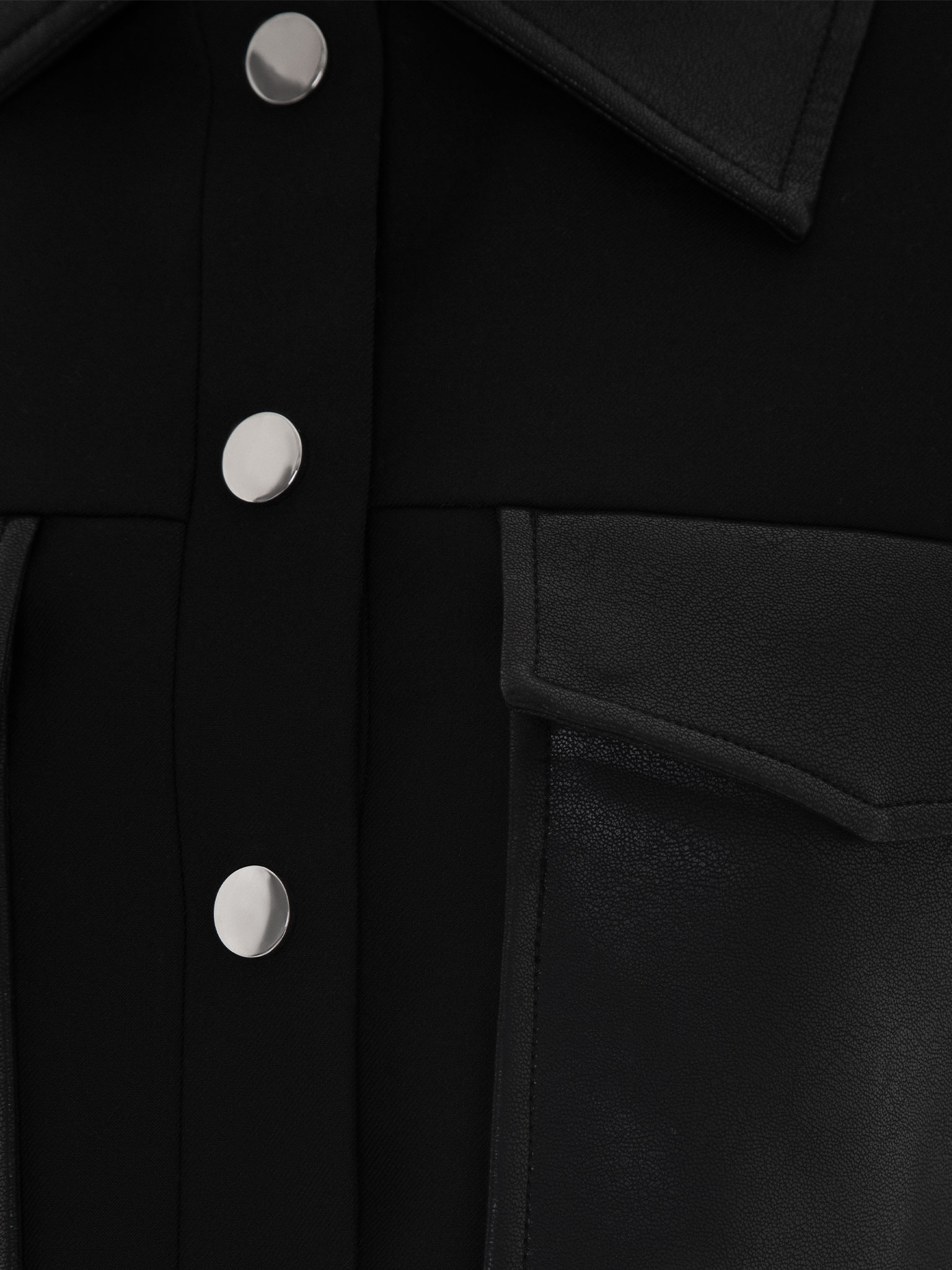 Cropped vegan-leather-paneled jacket