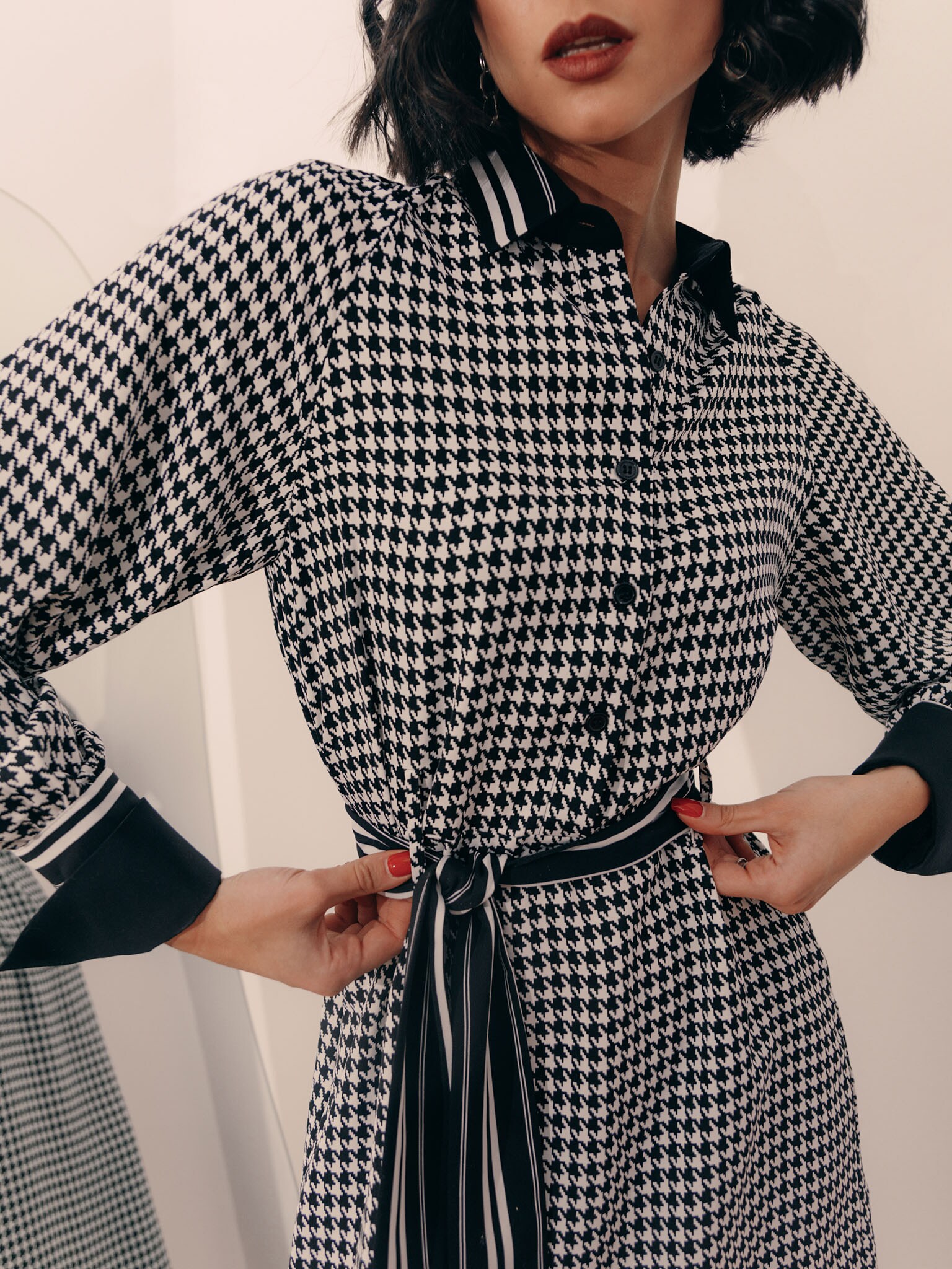 Houndstooth midi dress with sash LICHI Online fashion store