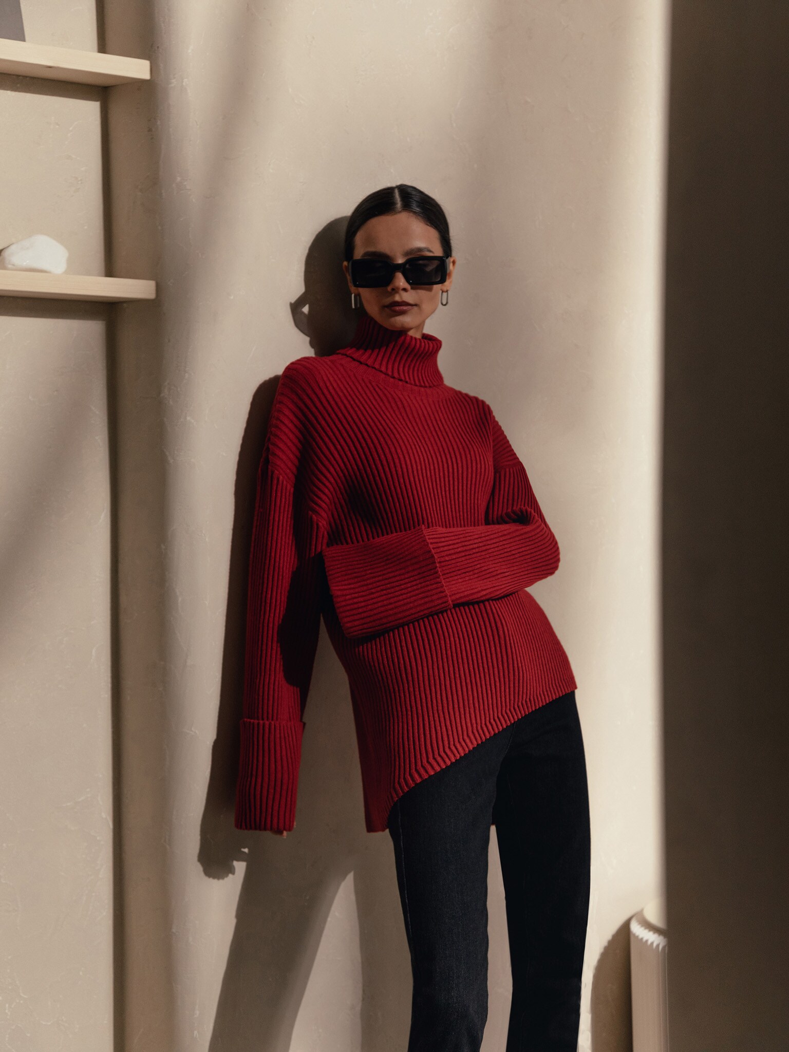 Asymmetric ribbed-knit sweater :: LICHI - Online fashion store