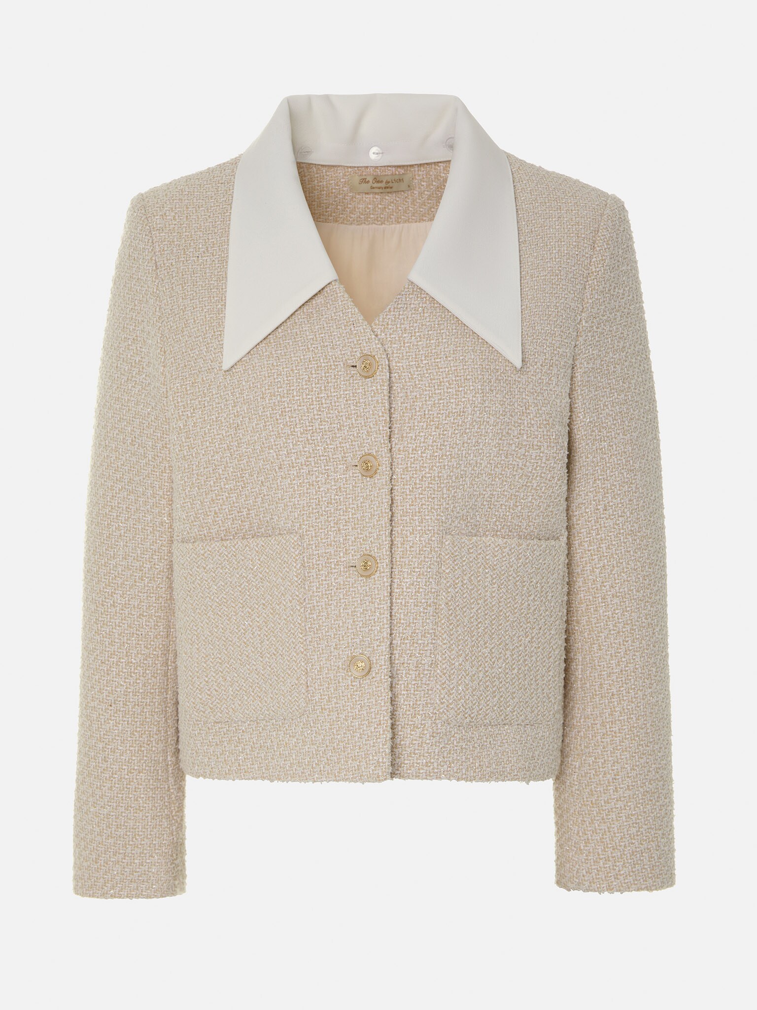 Straight cut tweed jacket with contrasting collar :: LICHI