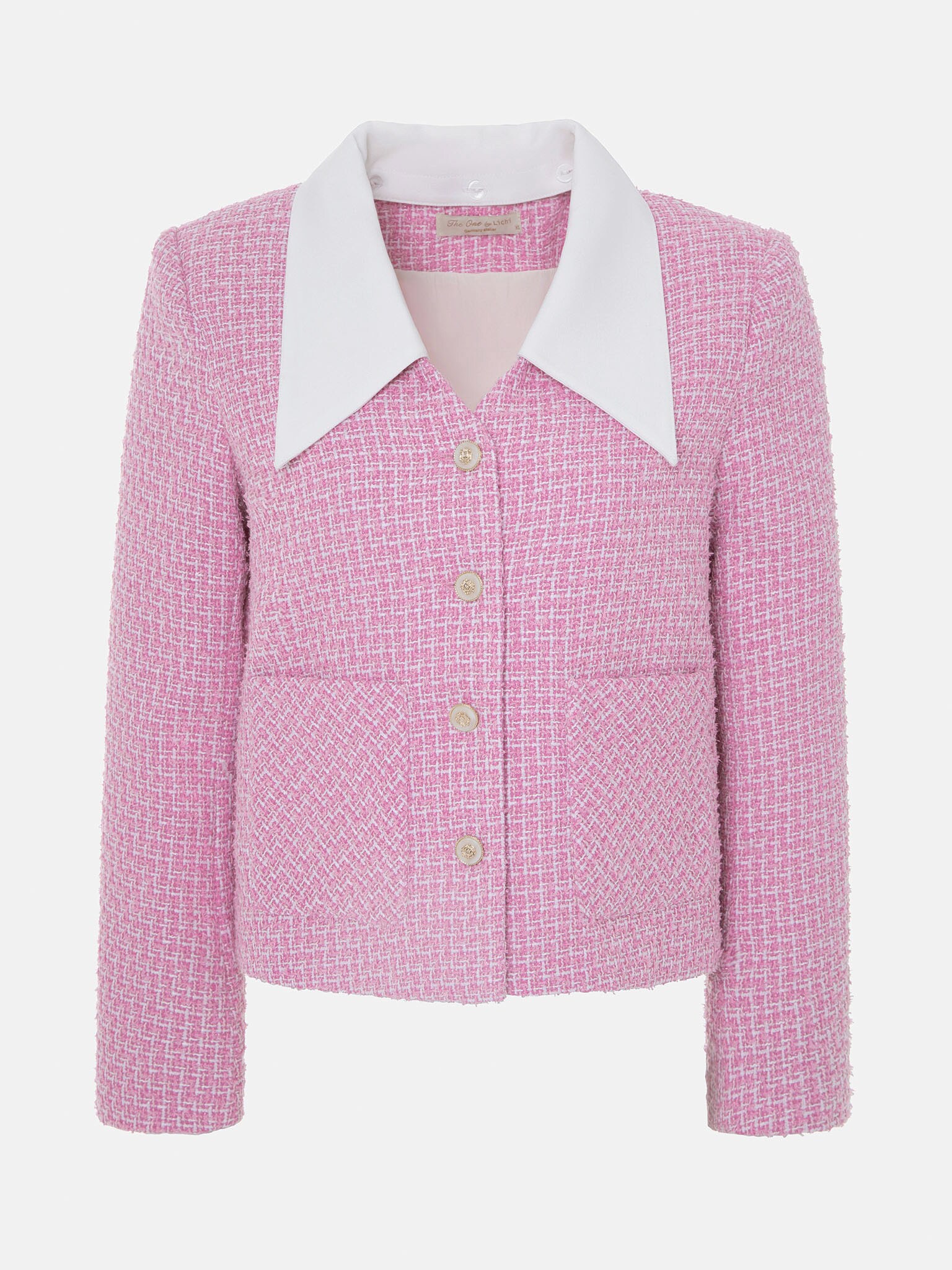 Straight cut tweed jacket with contrasting collar