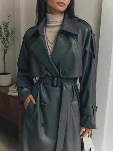 Double-breasted trench coat from eco-leather :: LICHI - Online fashion ...