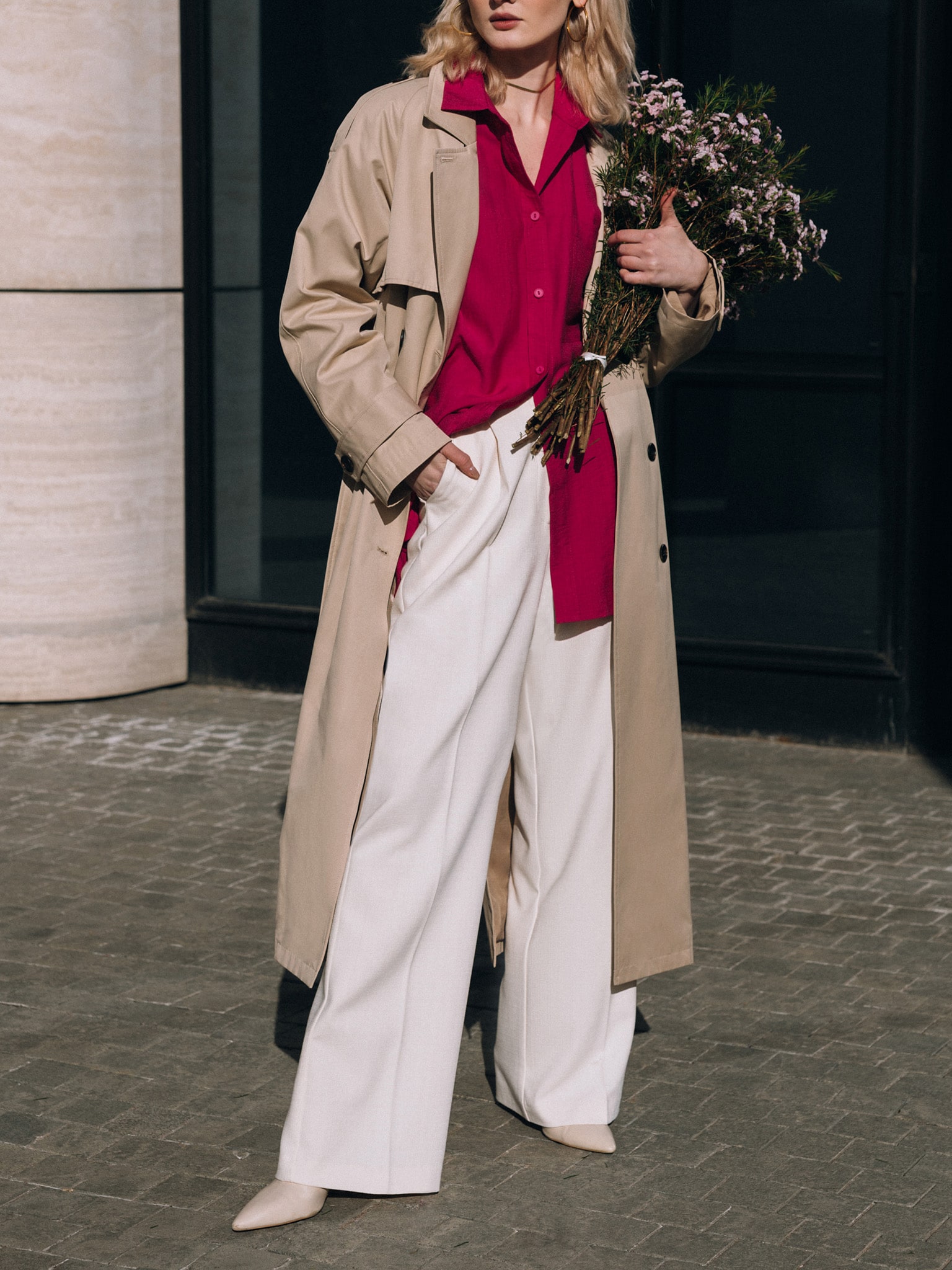 Double-breasted maxi trench coat