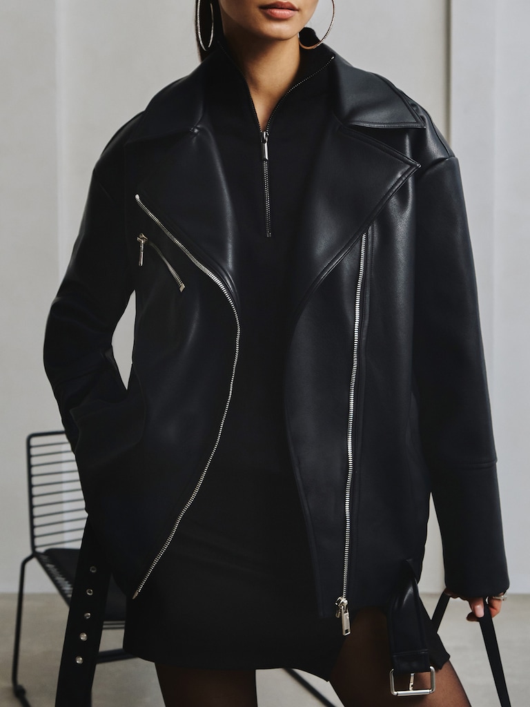 Oversized eco-leather jacket