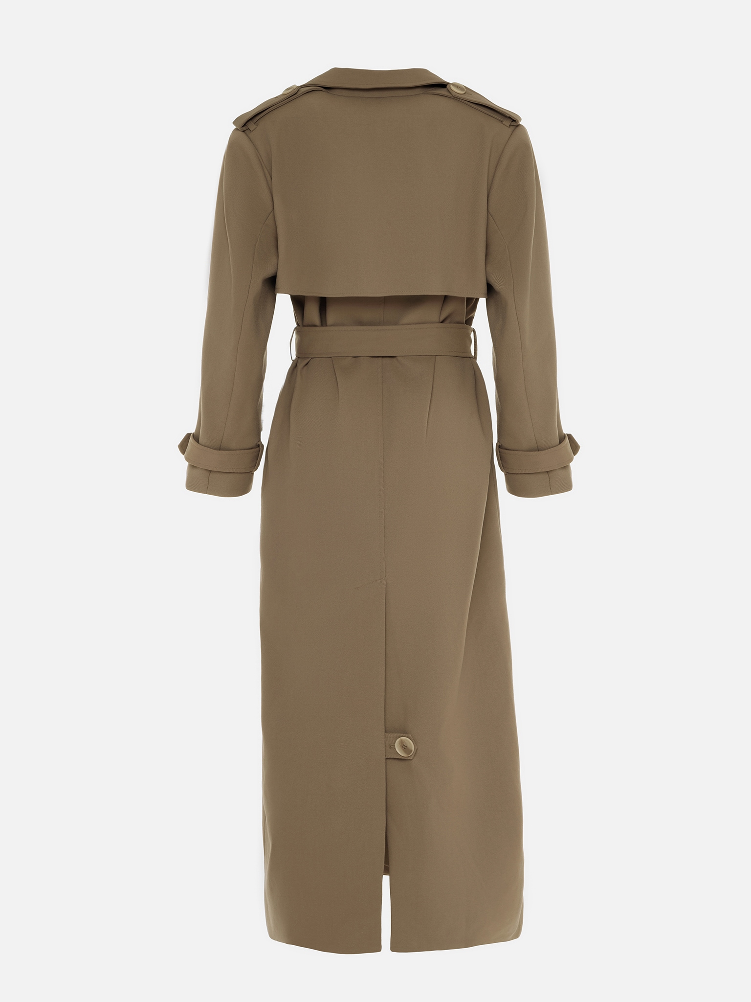 Double-breasted maxi trench coat with matching belt :: LICHI 