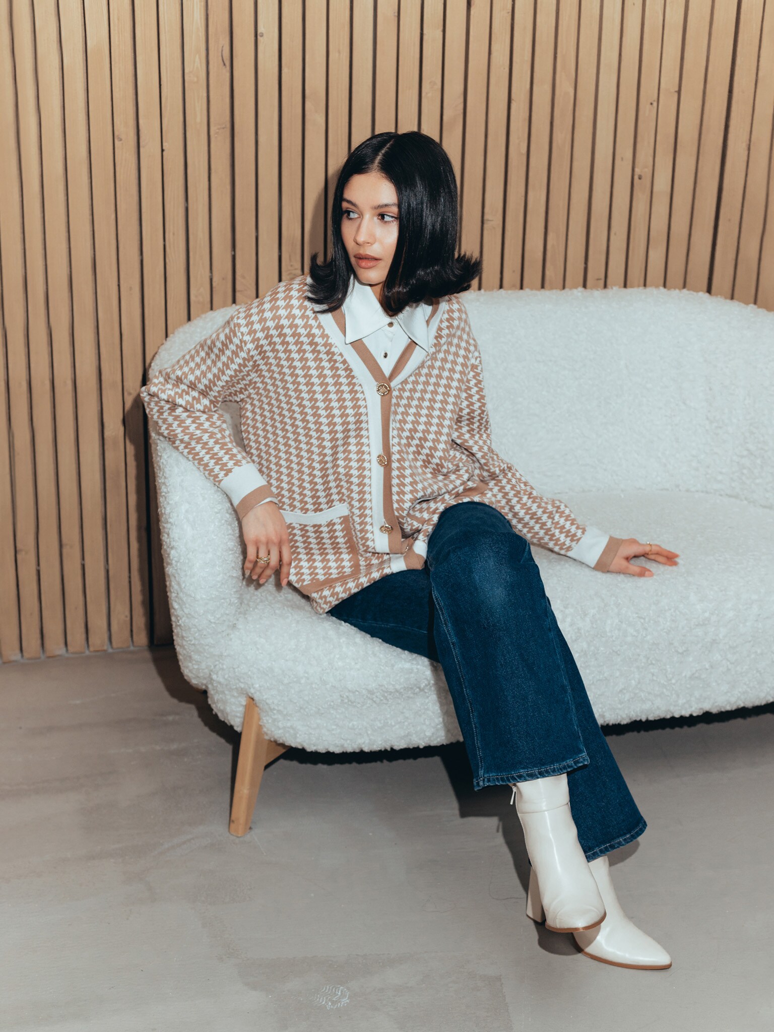 Кардиган кроя оверсайз в гусиную лапку :: LICHI - Online fashion store
