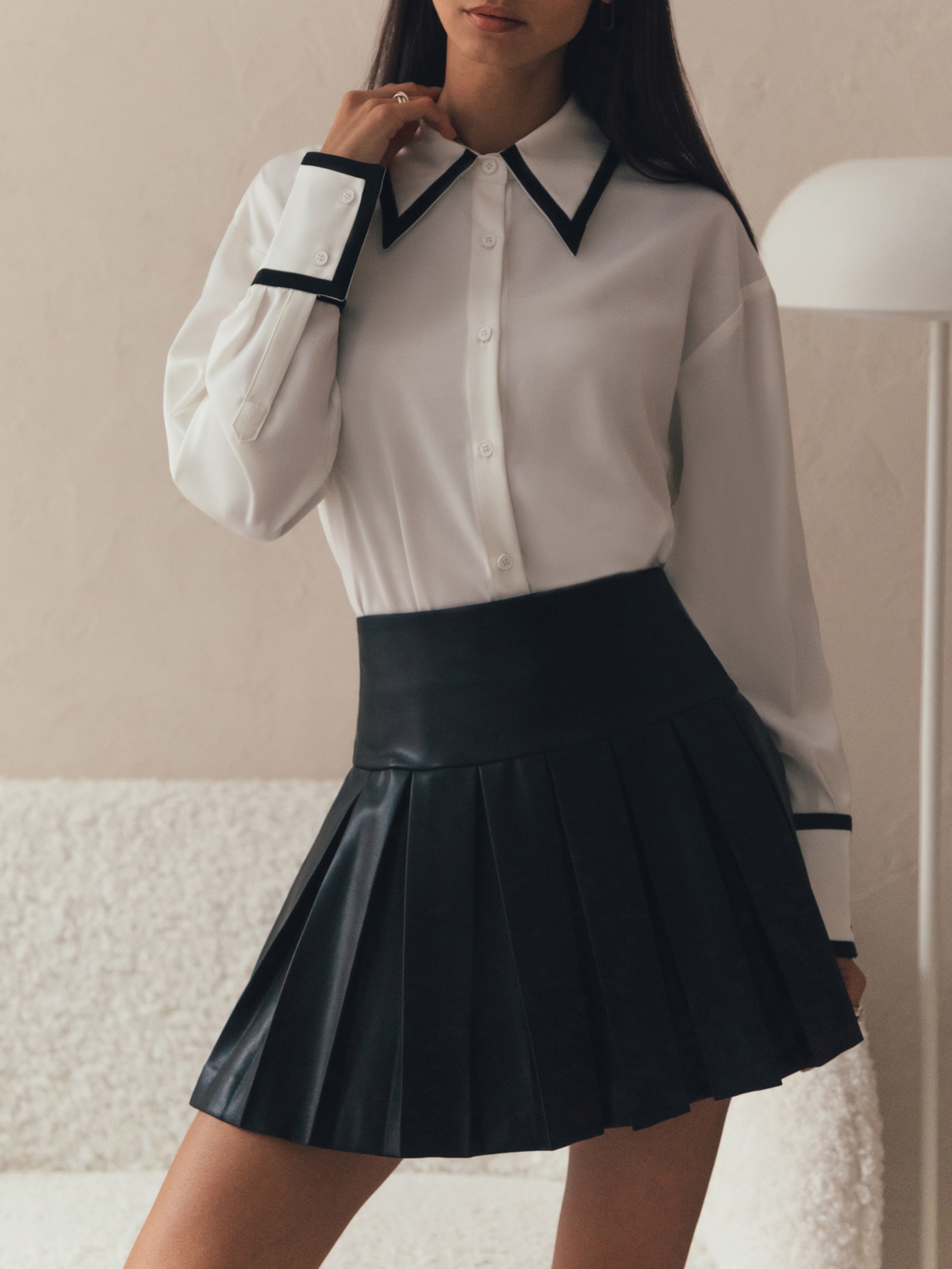 Pleated mini skirt from eco-leather :: LICHI - Online fashion store