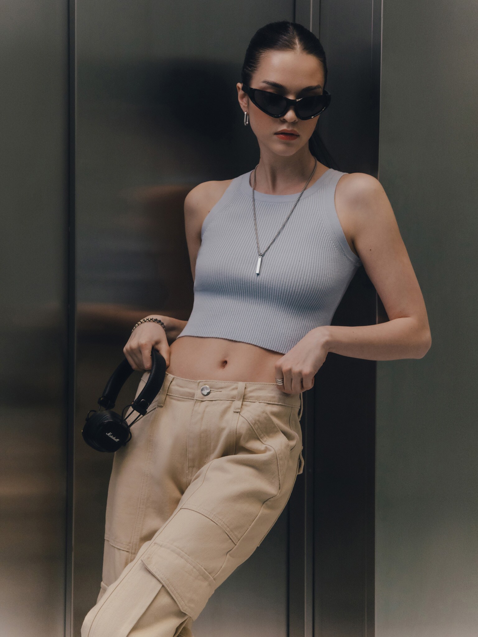 Ribbed-jersey crop top :: LICHI - Online fashion store