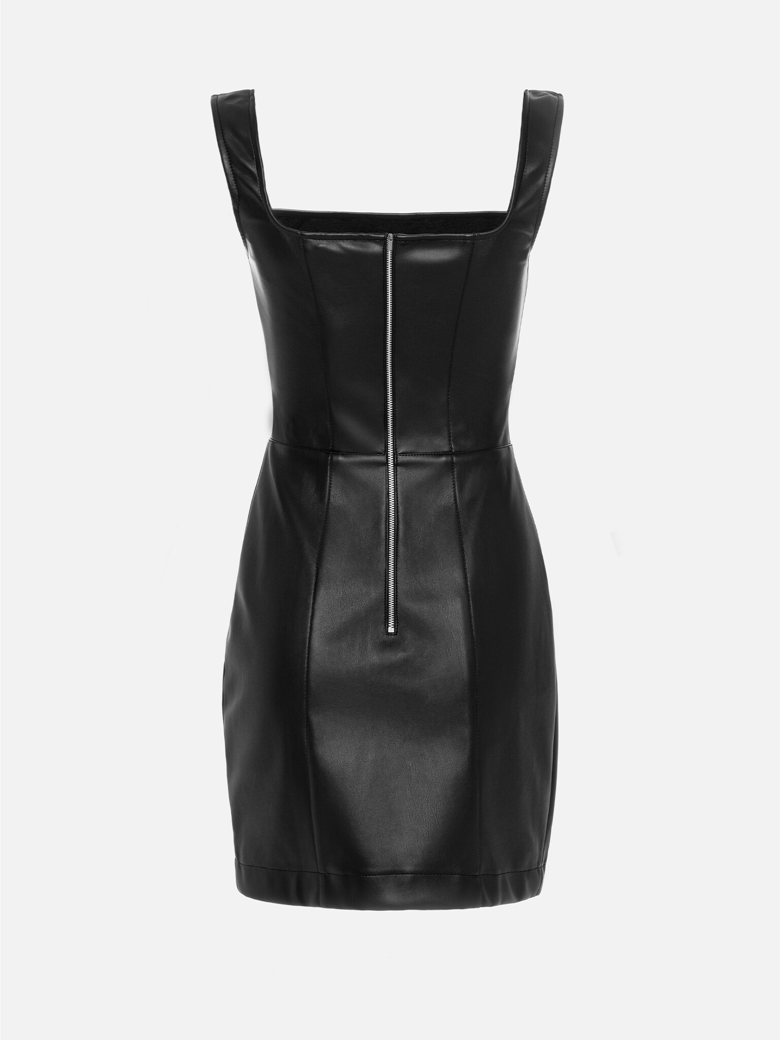 Wide-strap vegan-leather mini dress