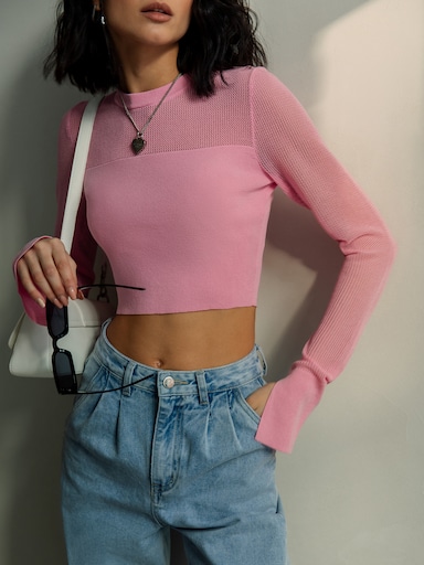 LICHI - Online fashion store :: Cropped knit top with embroidered