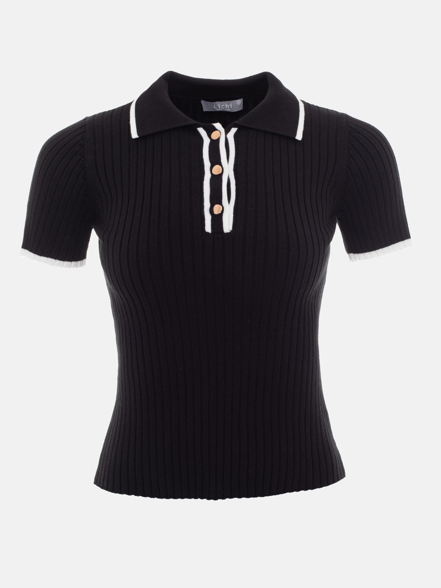 Tight-fitting knit polo in ribbed fabric :: LICHI - Online fashion store