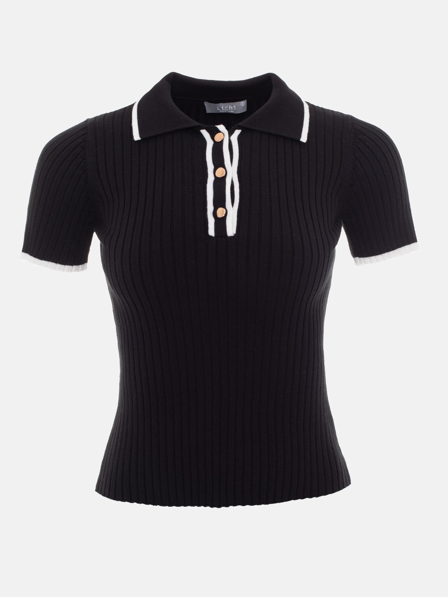 tight-fitting-knit-polo-in-ribbed-fabric-lichi-online-fashion-store