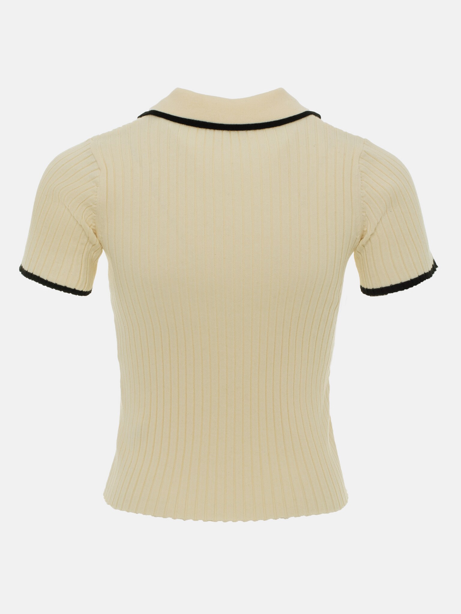 Chunky Ribbed Knitted Cream Polo T-Shirt