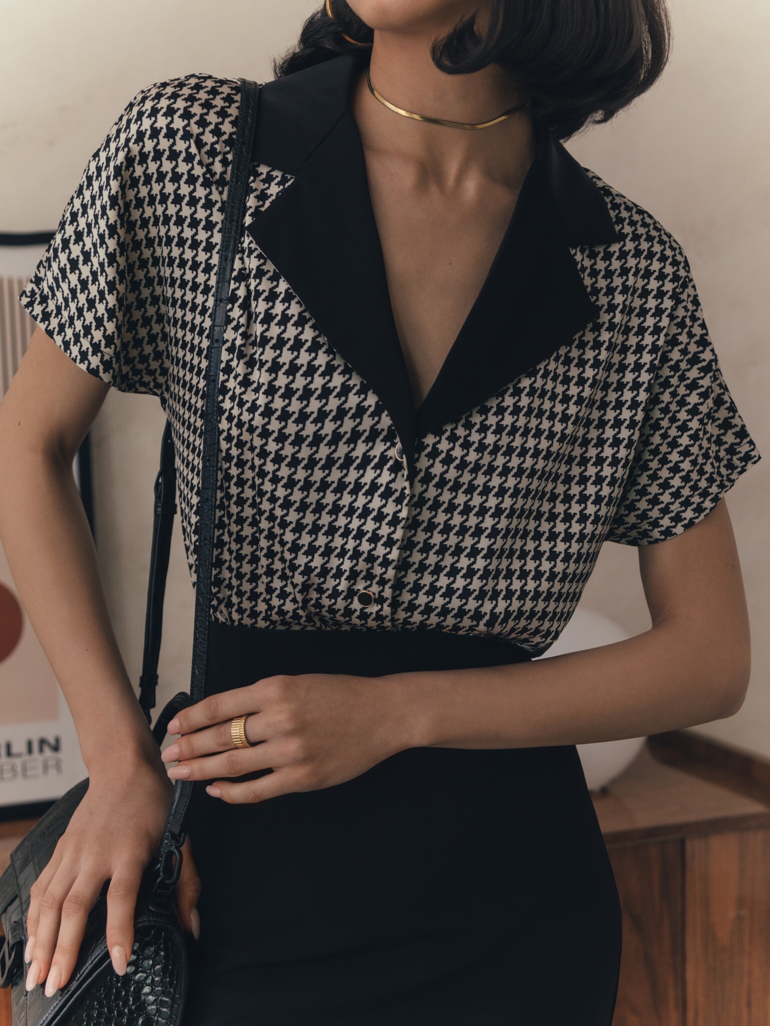 Short sleeve Houndstooth Shirt LICHI Online Fashion Store short-sleeve-houndstooth-shirt-lichi-online-fashion-store