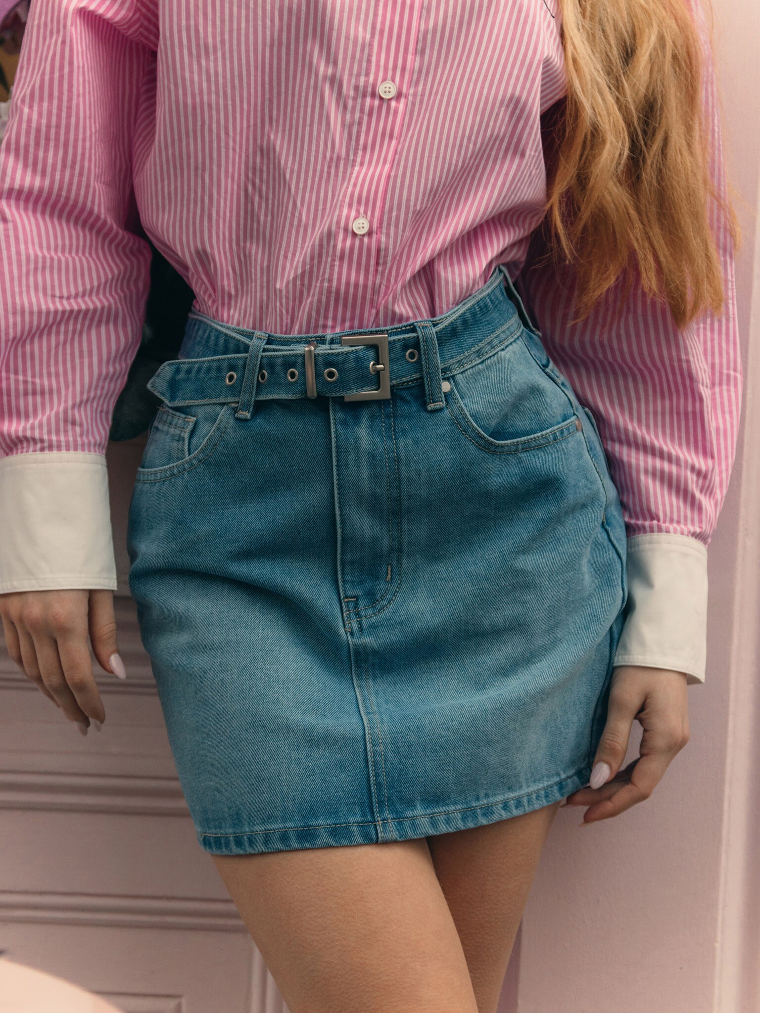 Patterned Denim Mini Skirt Patterned Denim Mini Skirt