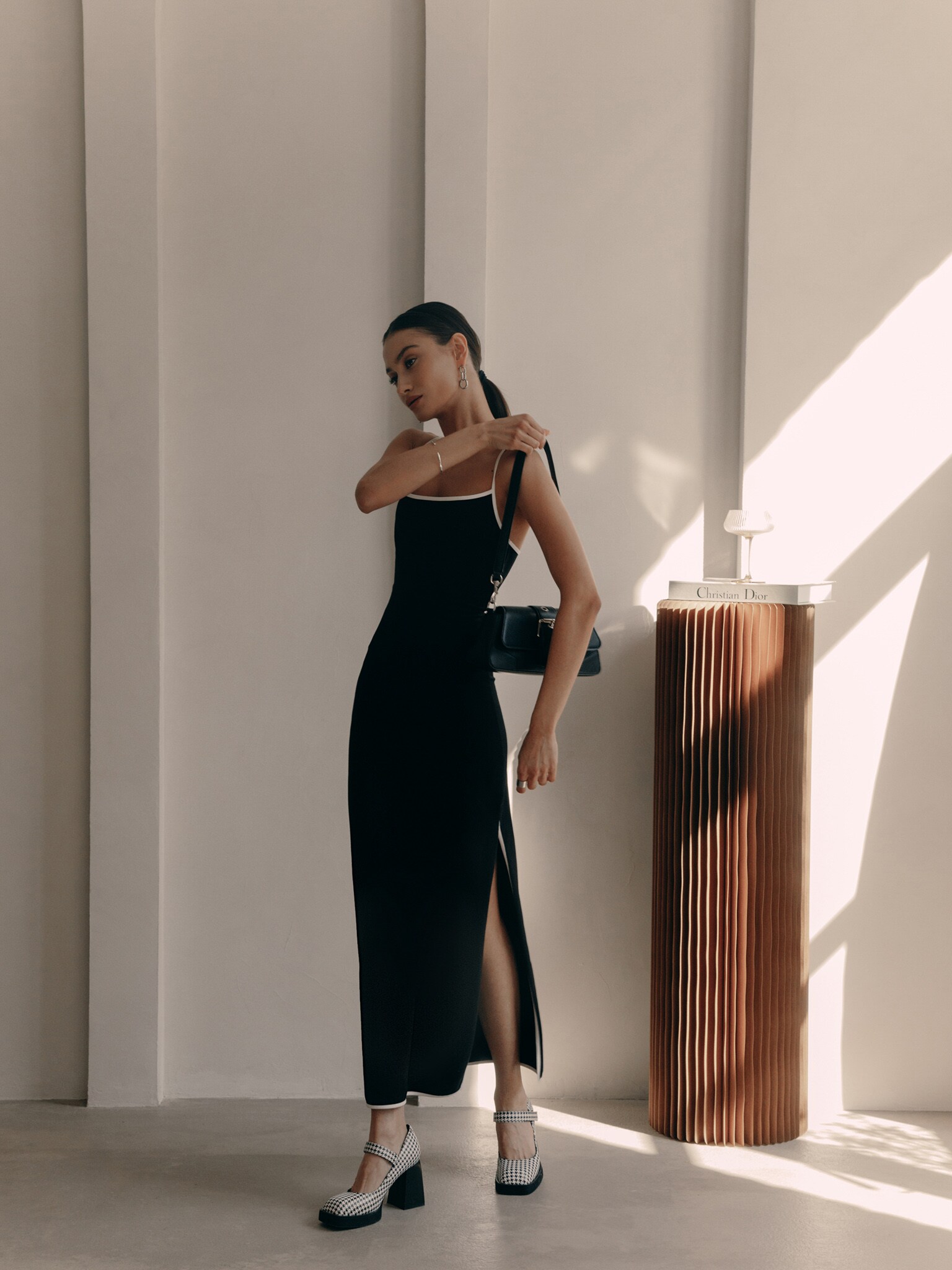 Knitted maxi dress with contrasting details :: LICHI - Online fashion store