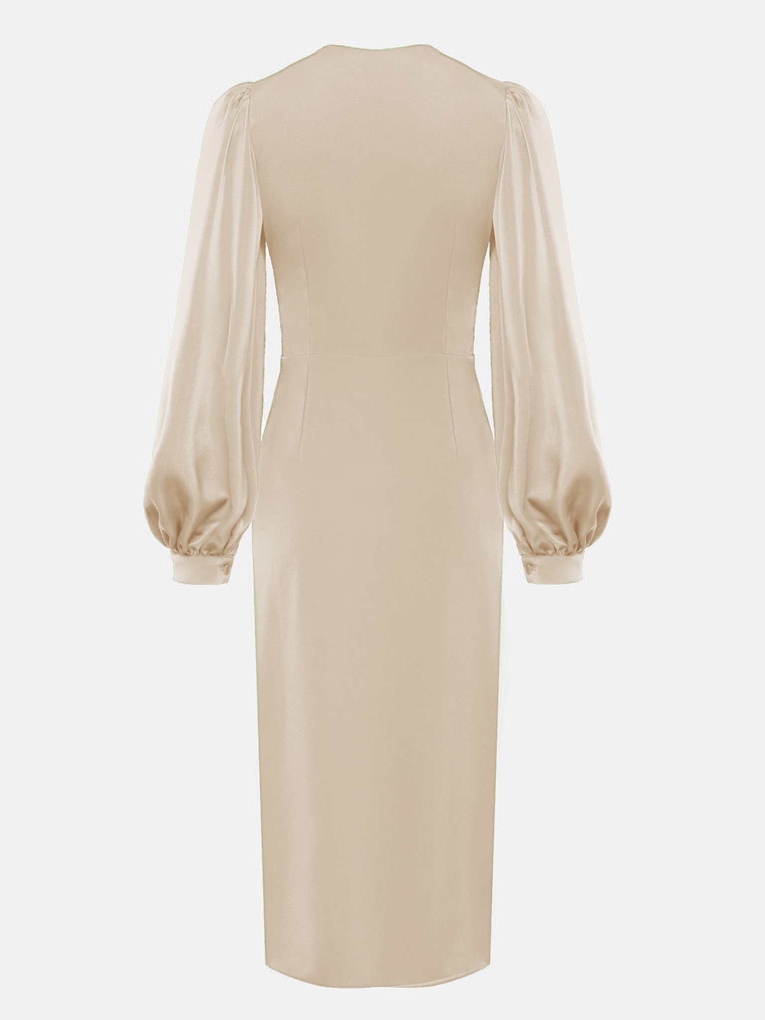 Gathered puff-sleeve midi dress :: LICHI - Online fashion store