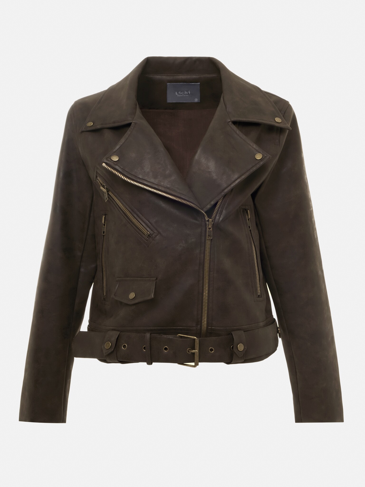 Oversized eco-leather jacket with a wide belt :: LICHI - Online fashion ...